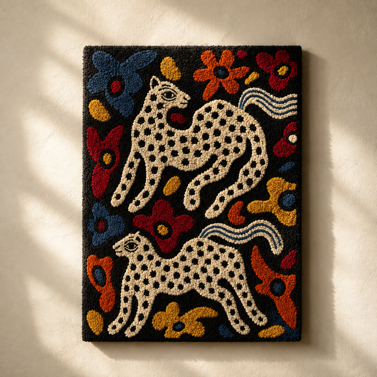 Colorful Wildflower Leopards wall art by Hewn Earth, featuring vibrant floral and leopard designs on a decorative wall piece.