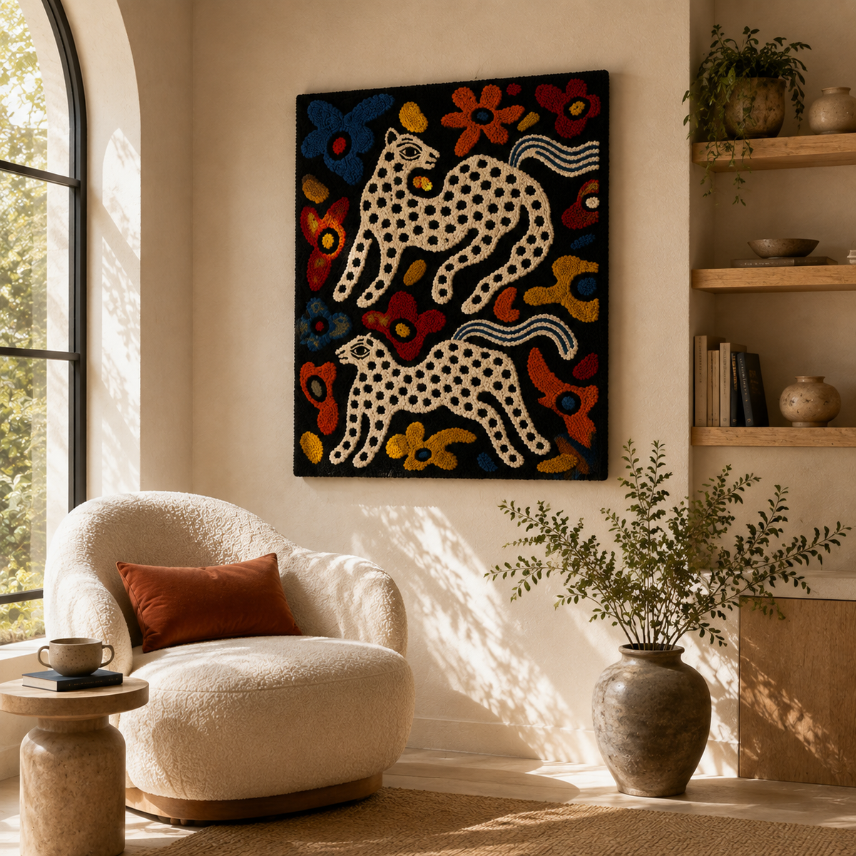 Wildflower Leopards wall art by Hewn Earth featuring vibrant wildflower and leopard designs on a decorative canvas.