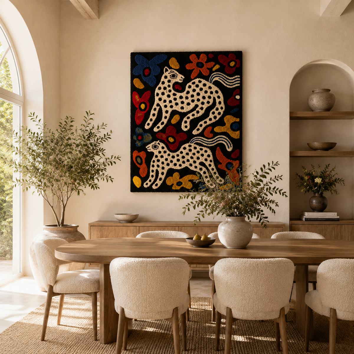 Wildflower Leopards wall art by Hewn Earth, featuring vibrant floral and leopard designs on a decorative wall art piece.