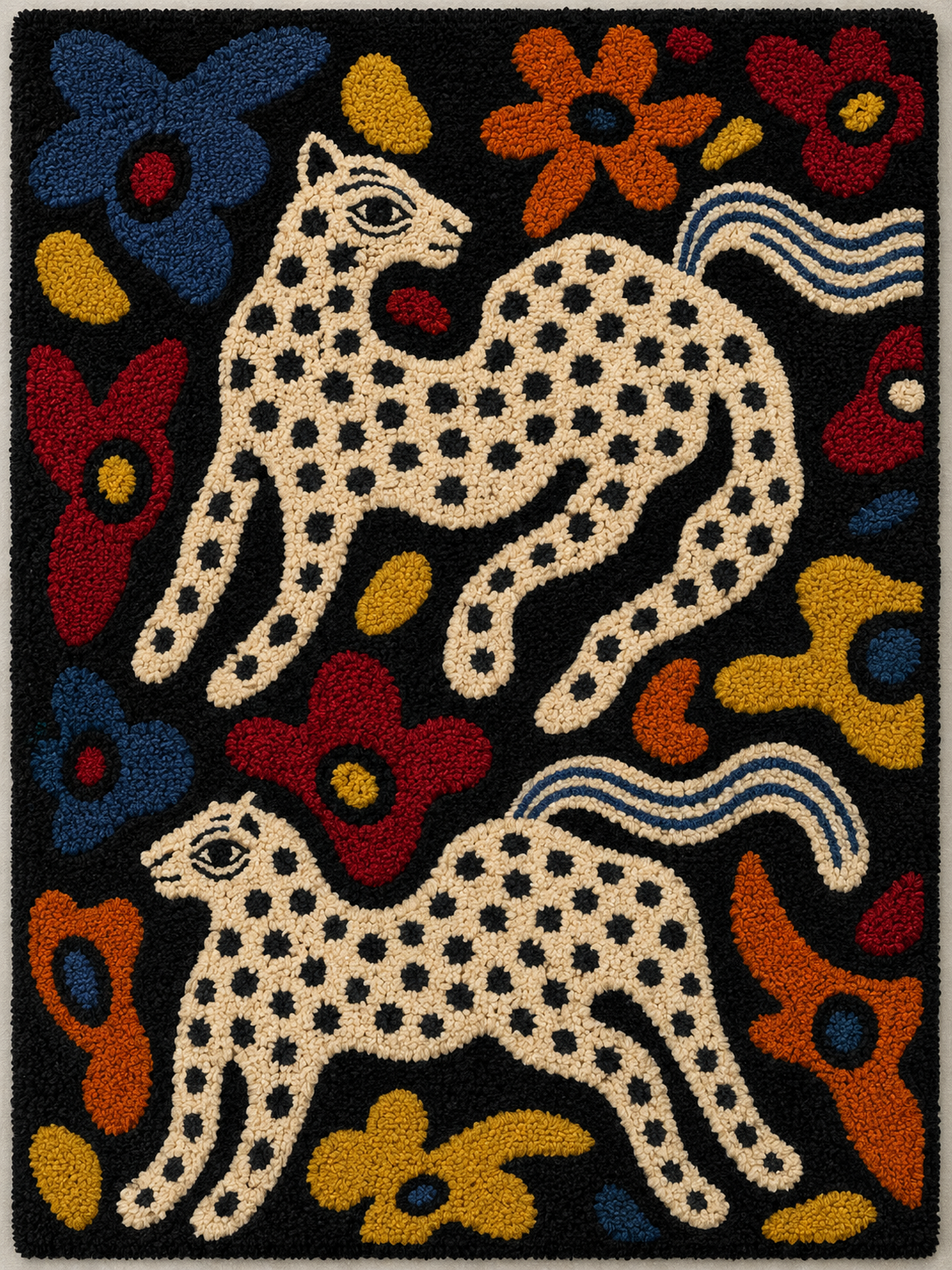 Hewn Earth Wildflower Leopards wall art featuring colorful wildflower and leopard designs on a neutral background.