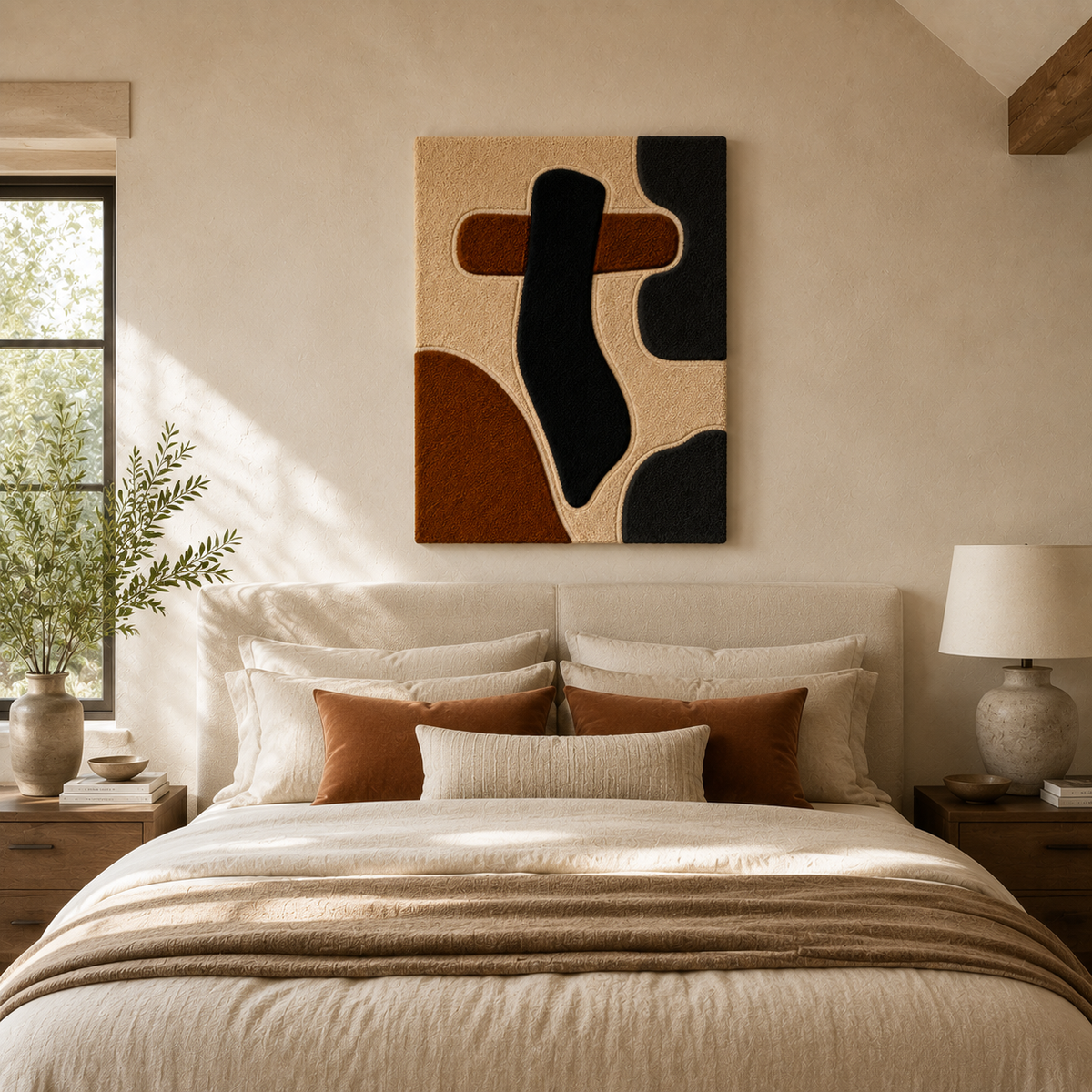 Hewn Earth Miró-style abstract wall art featuring vibrant colors and organic shapes on a canvas.