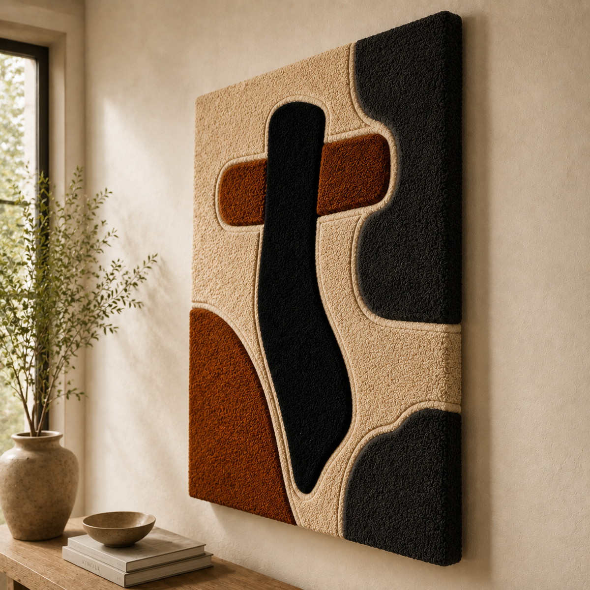 Hewn Earth Miró-Style abstract wall art in vibrant colors, featuring bold shapes and playful design on canvas.