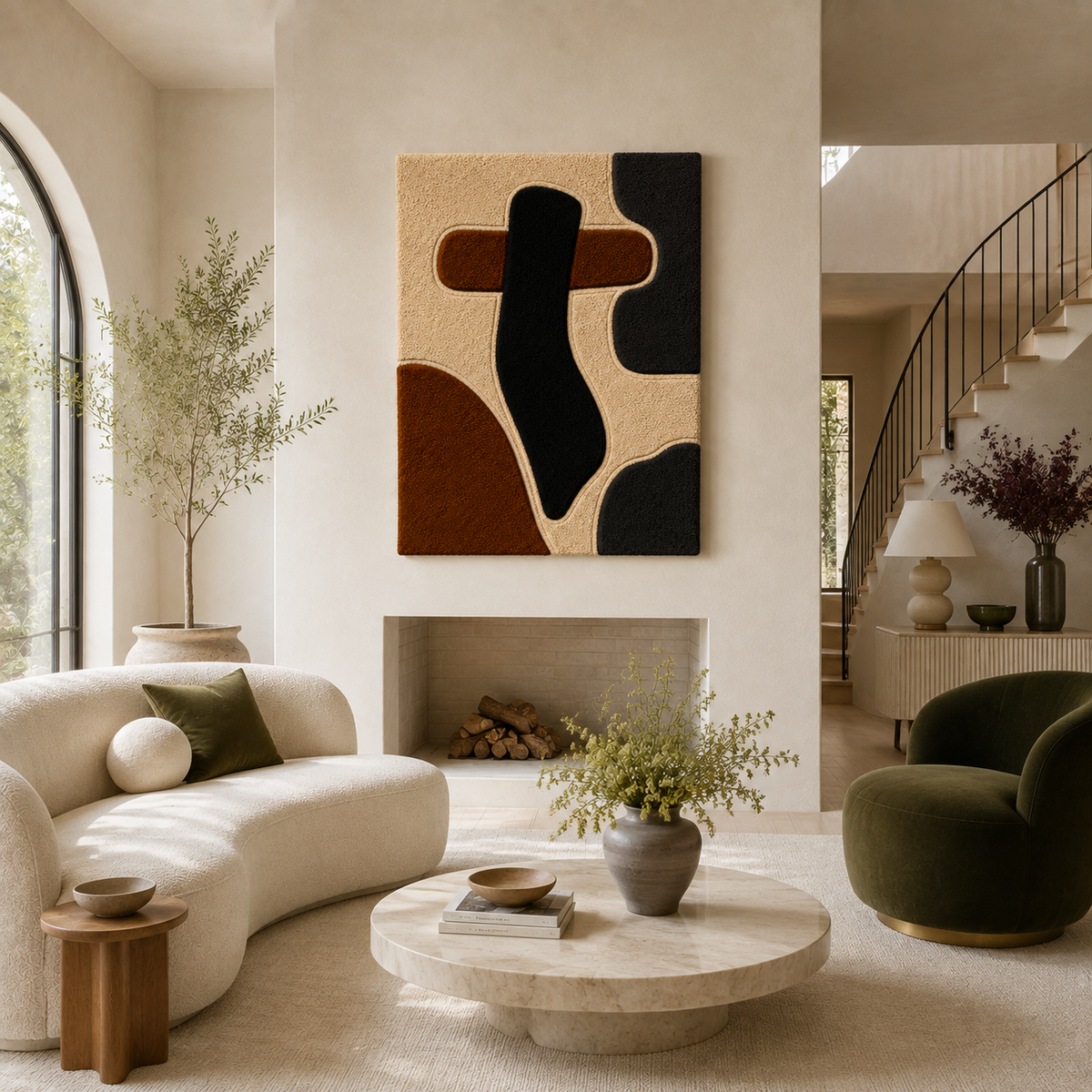 Hewn Earth Miró-Style abstract wall art in vibrant colors, featuring bold shapes and playful design for modern home decor.
