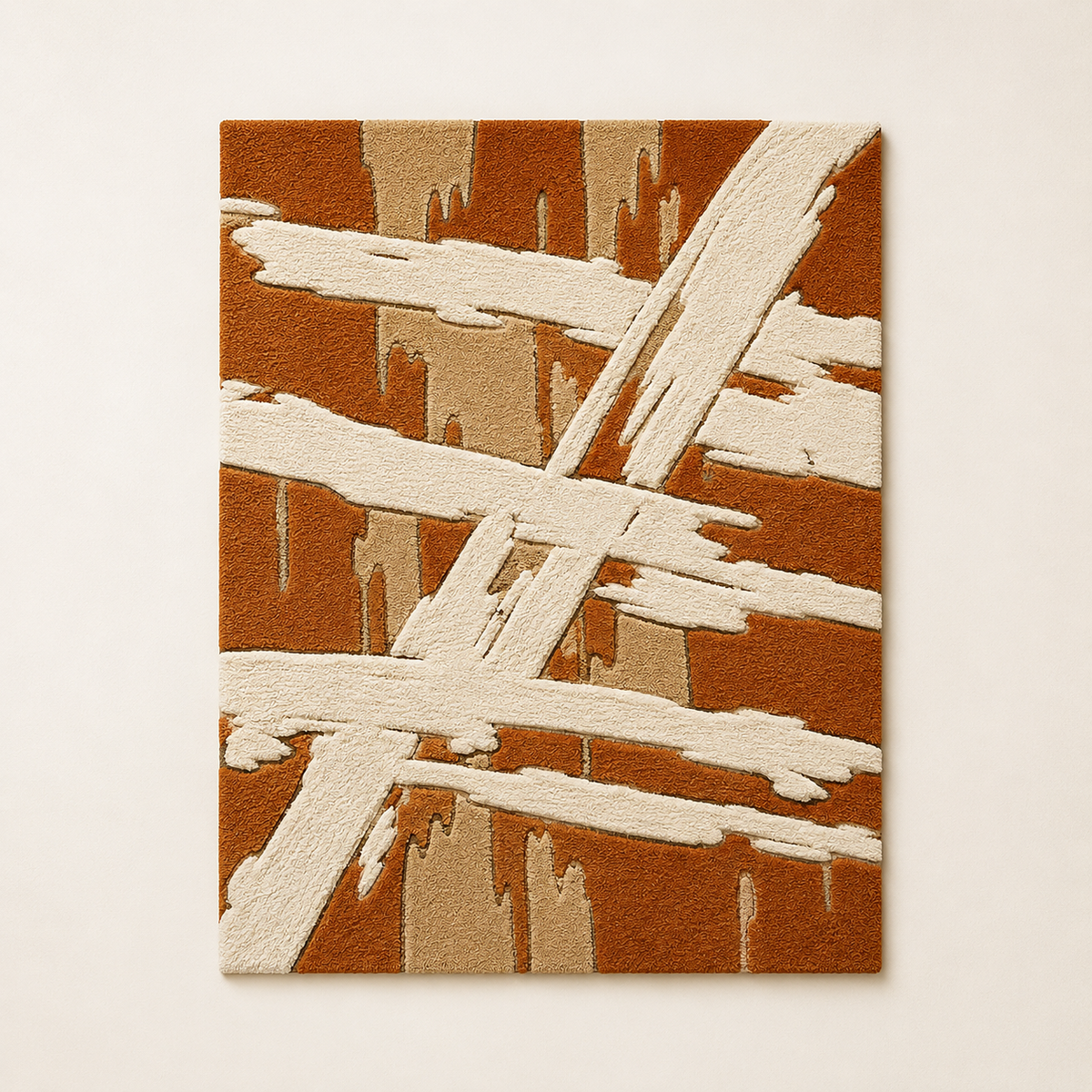 Hewn Earth Cream Strokes on Rust wall art, abstract design on canvas, modern home decor piece with cream and rust tones