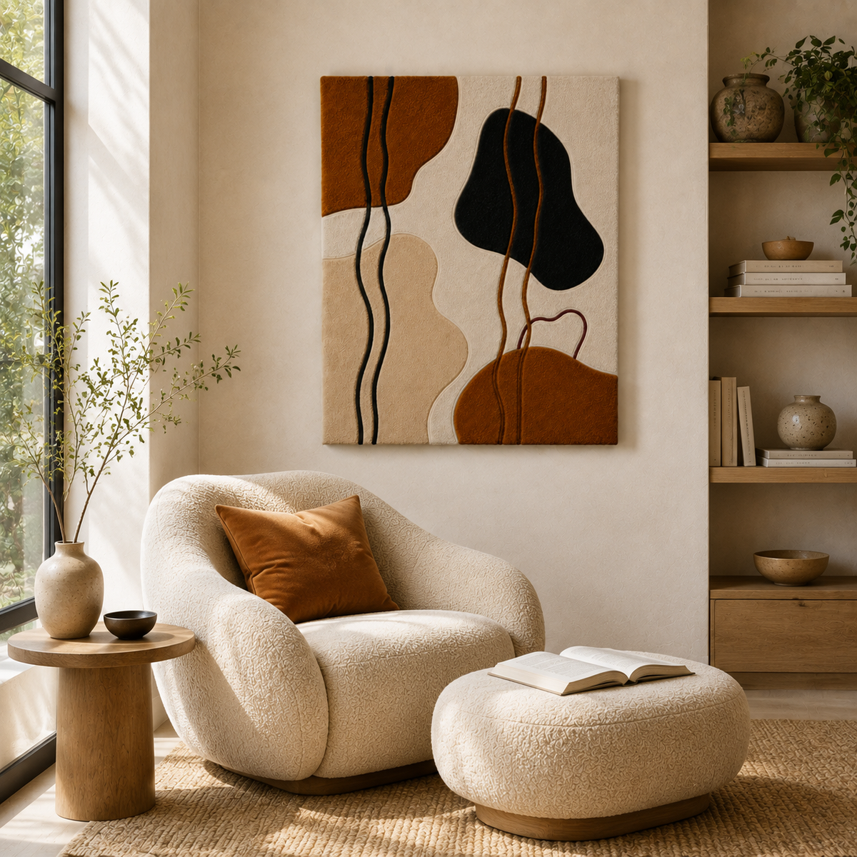 Abstract organic wall art by Hewn Earth, featuring flowing shapes and earthy tones in a modern design.