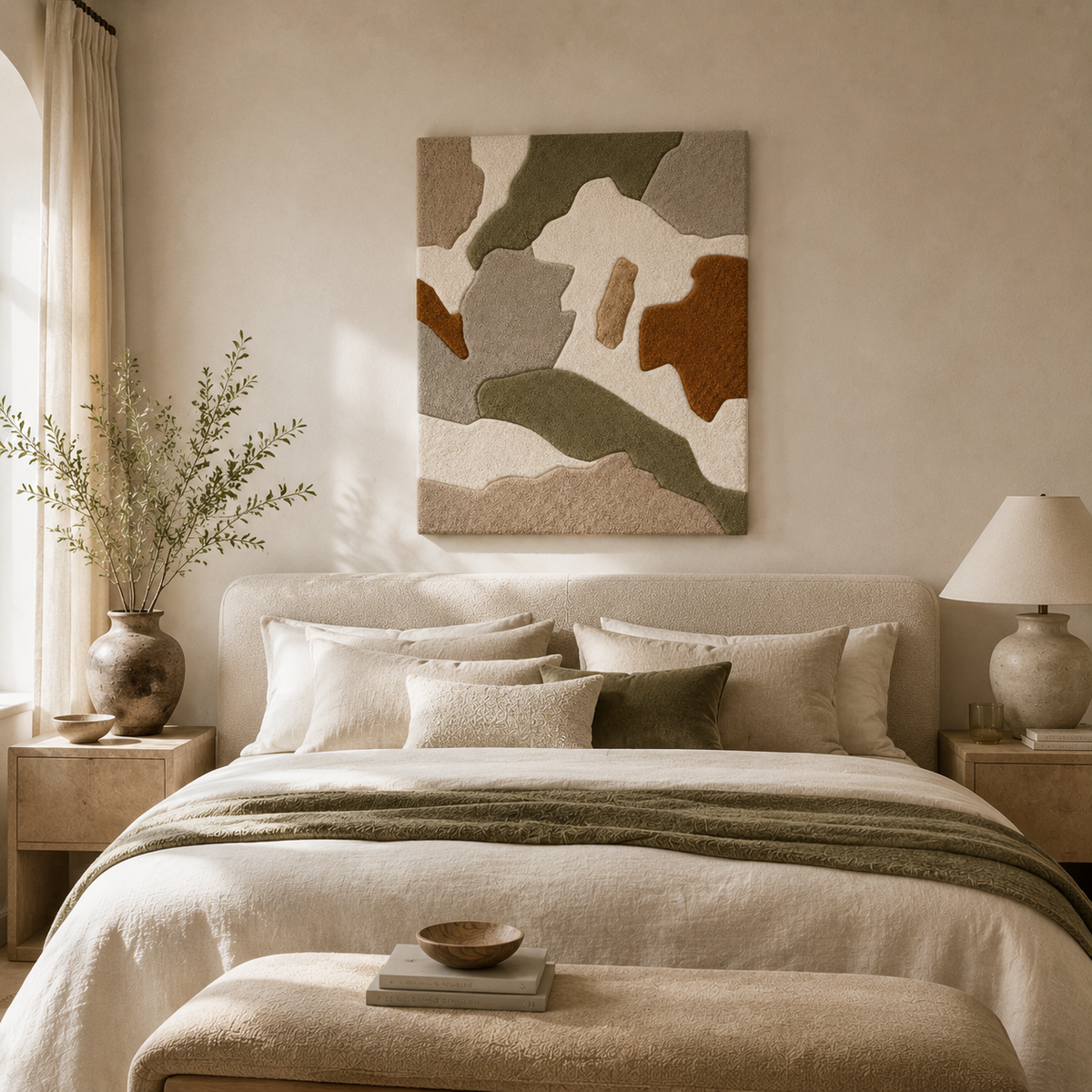 Hewn Earth Sage Camo Abstract wall art featuring a green and beige camouflage pattern on a canvas.