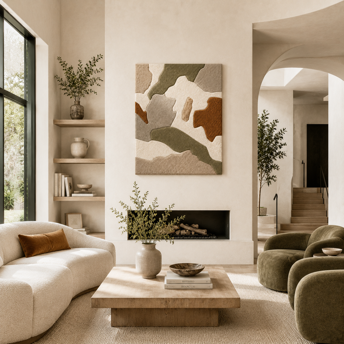 Sage camo abstract wall art by Hewn Earth featuring a modern, textured design in earthy green tones