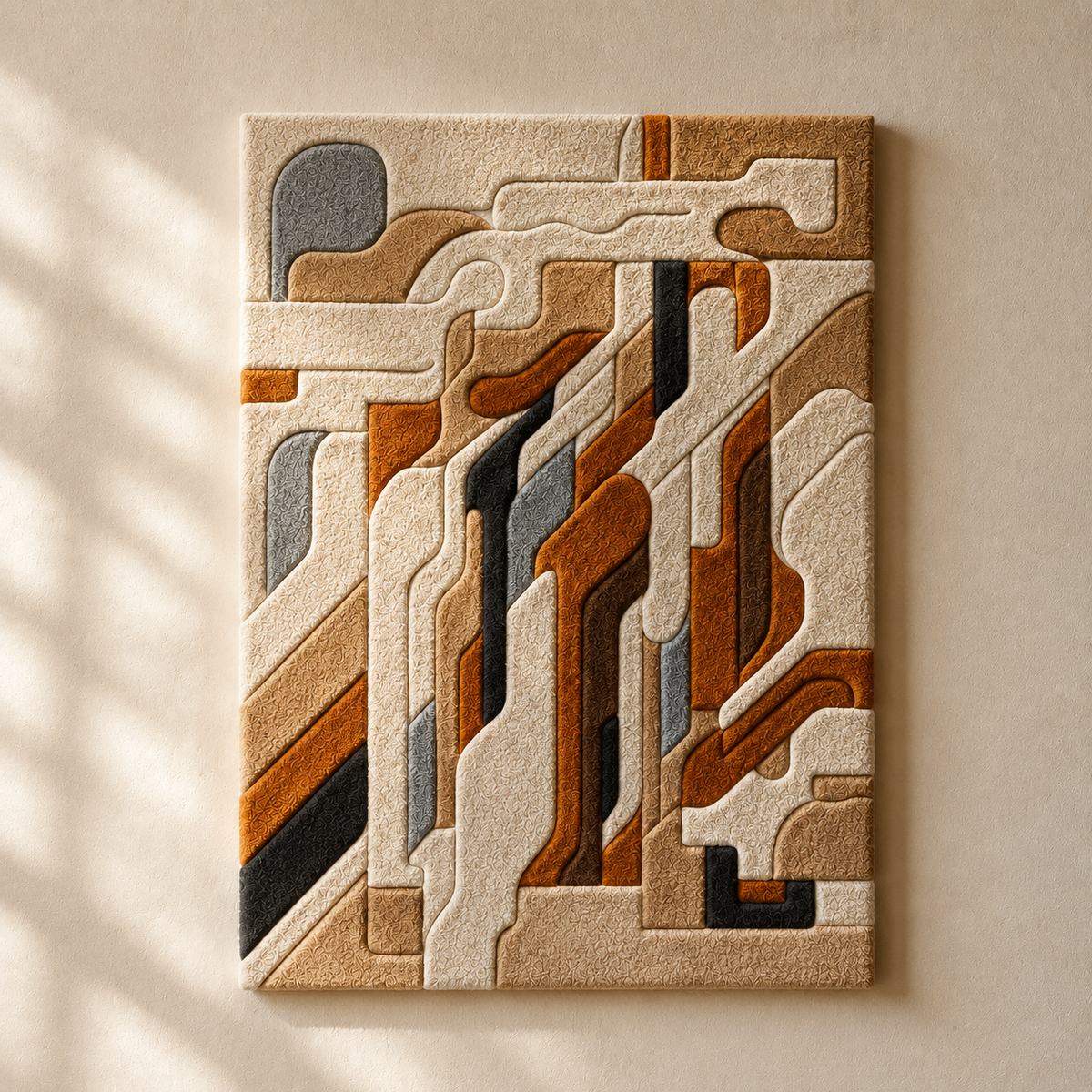 Abstract tubular modernist wall art by Hewn Earth, featuring geometric shapes and bold colors for contemporary interior decor.