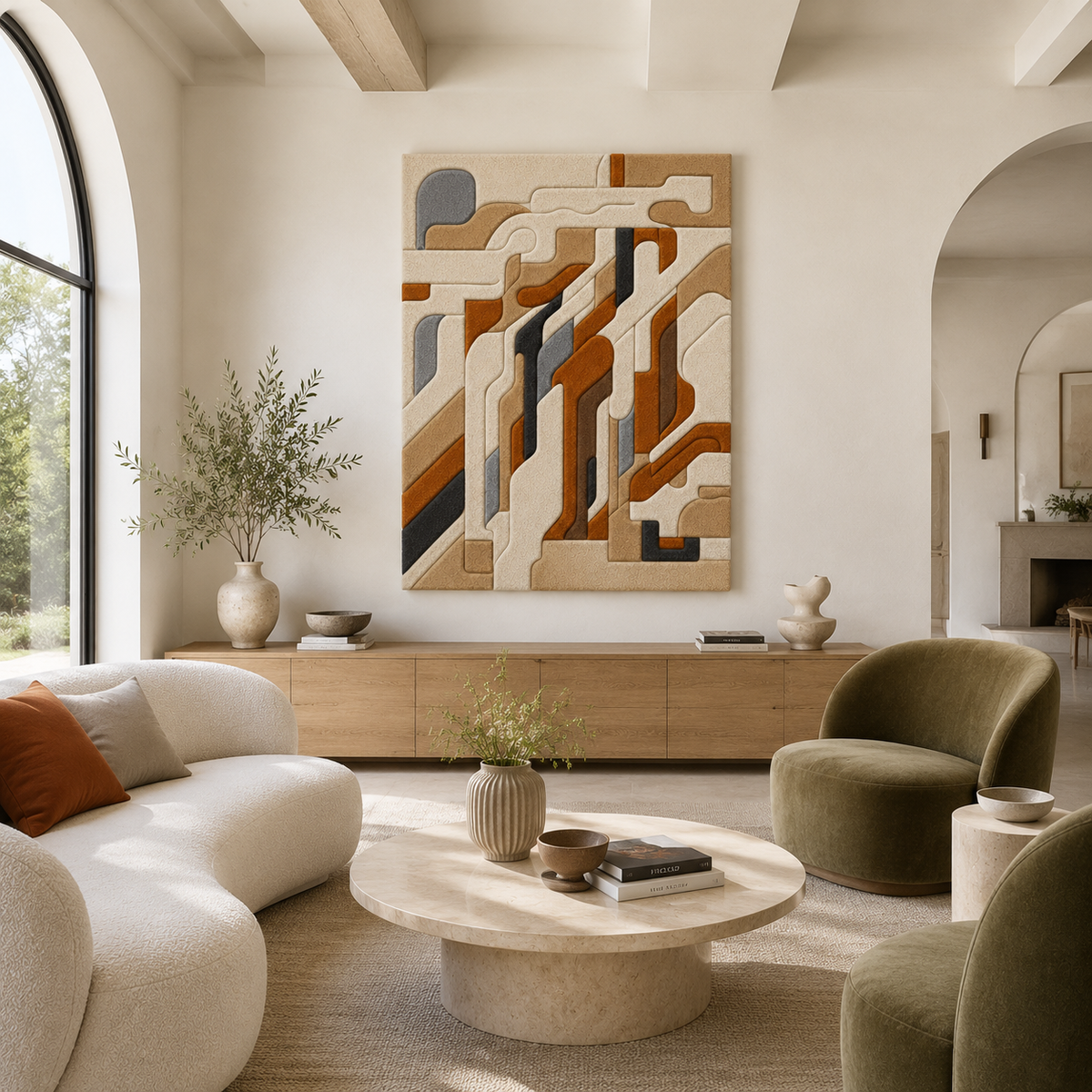Modernist abstract wall art by Hewn Earth featuring tubular shapes in a contemporary design, suitable for artistic interior decor.