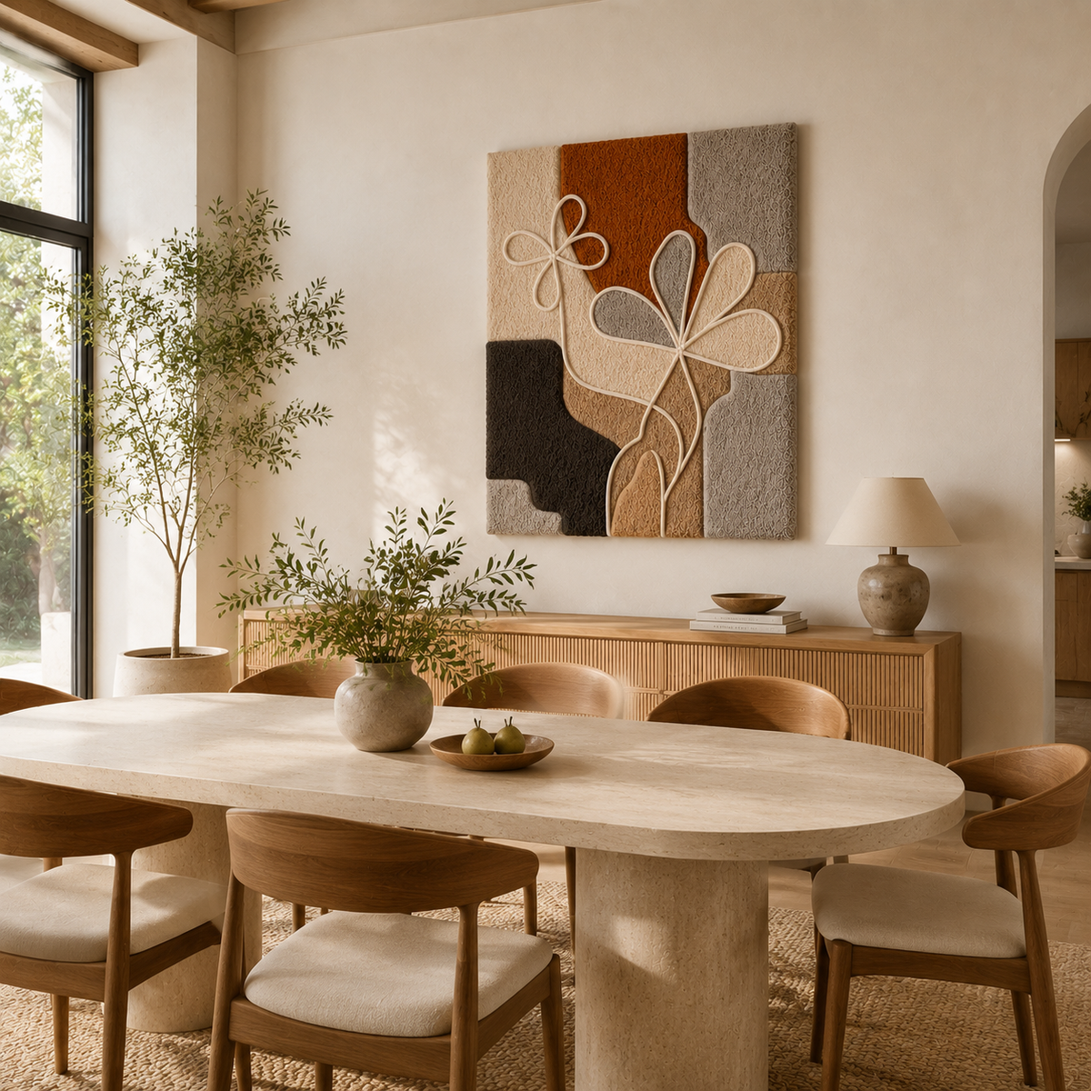 Modernist floral abstract wall art by Hewn Earth, featuring vibrant colors and bold shapes suitable for contemporary decor.