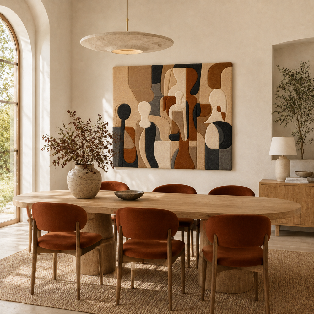 Abstract cubist wall art by Hewn Earth, featuring geometric shapes and earthy tones in a modern design.