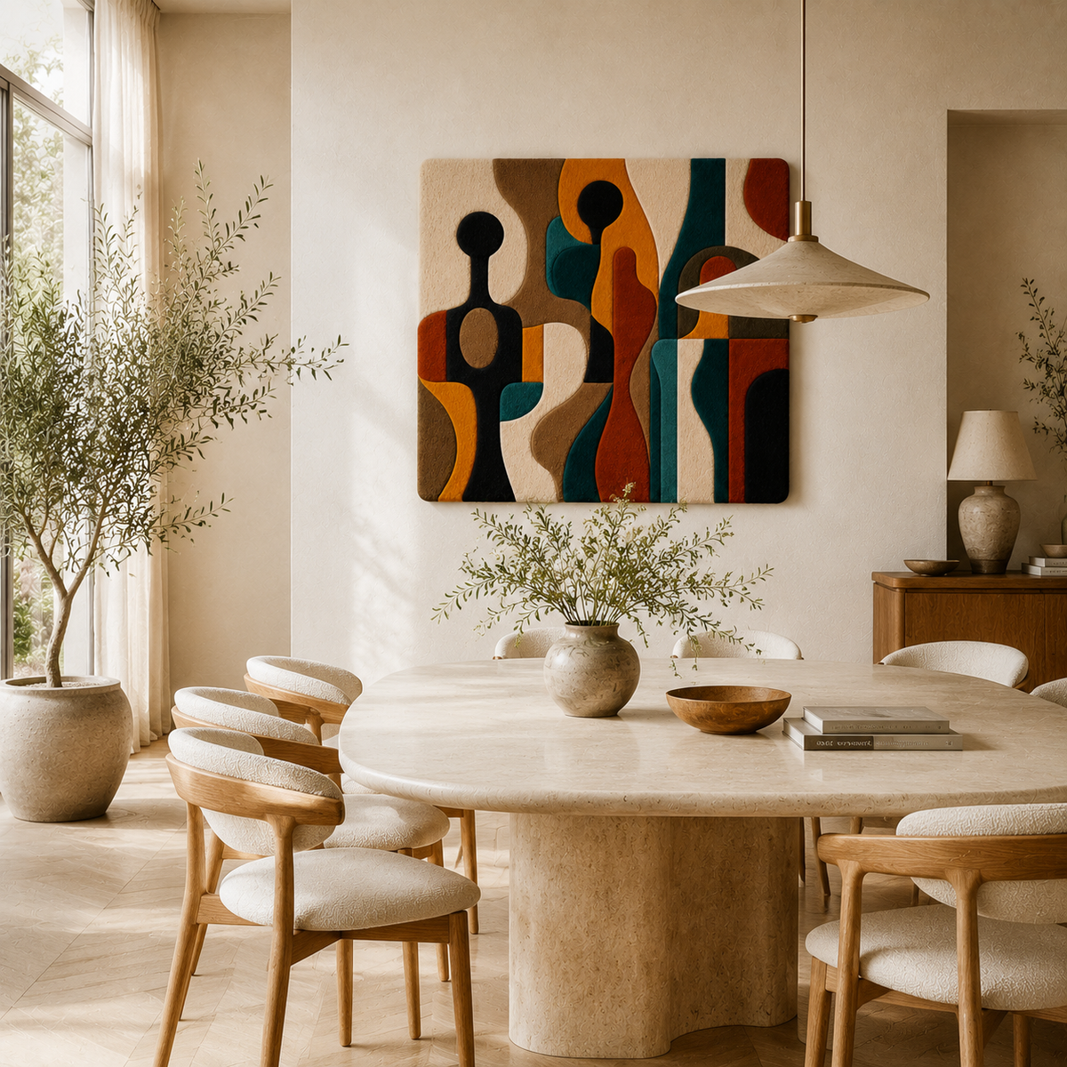 Vivid Cubist Vessels wall art by Hewn Earth featuring colorful geometric shapes on a neutral background.