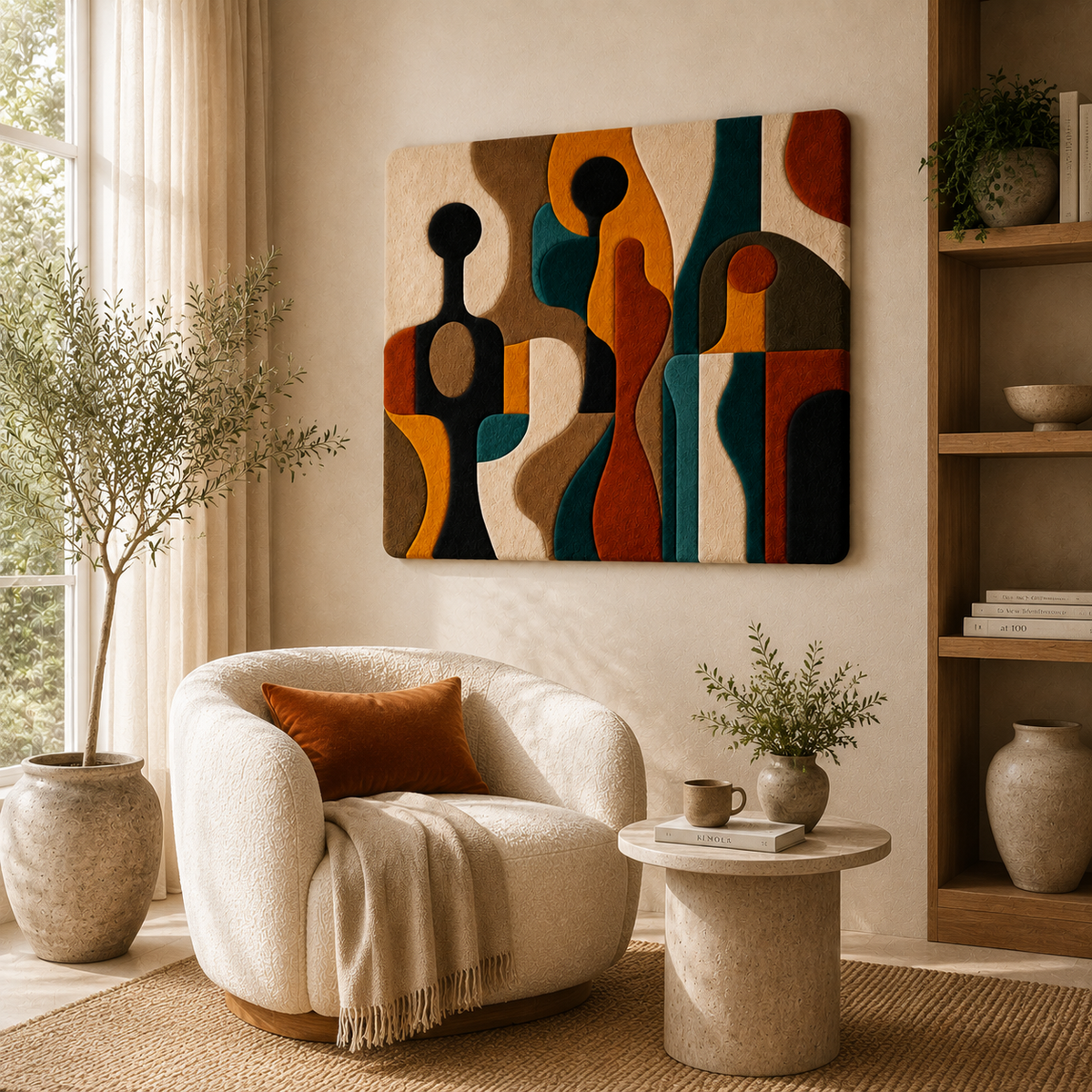 Vivid Cubist Vessels wall art by Hewn Earth featuring colorful geometric shapes on a neutral background.