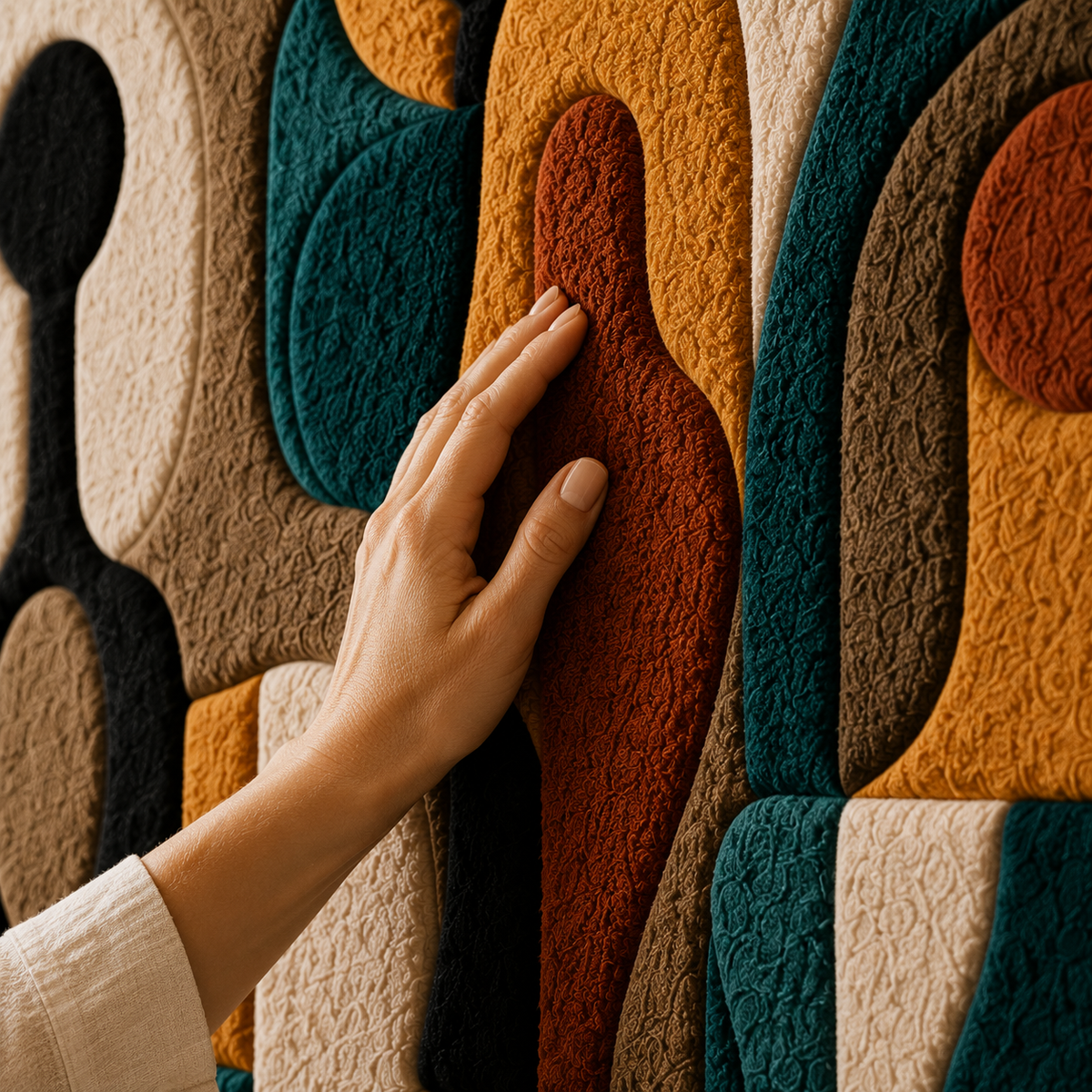 Abstract wall art featuring vivid cubist vessel designs by Hewn Earth, with bold geometric shapes and vibrant colors.