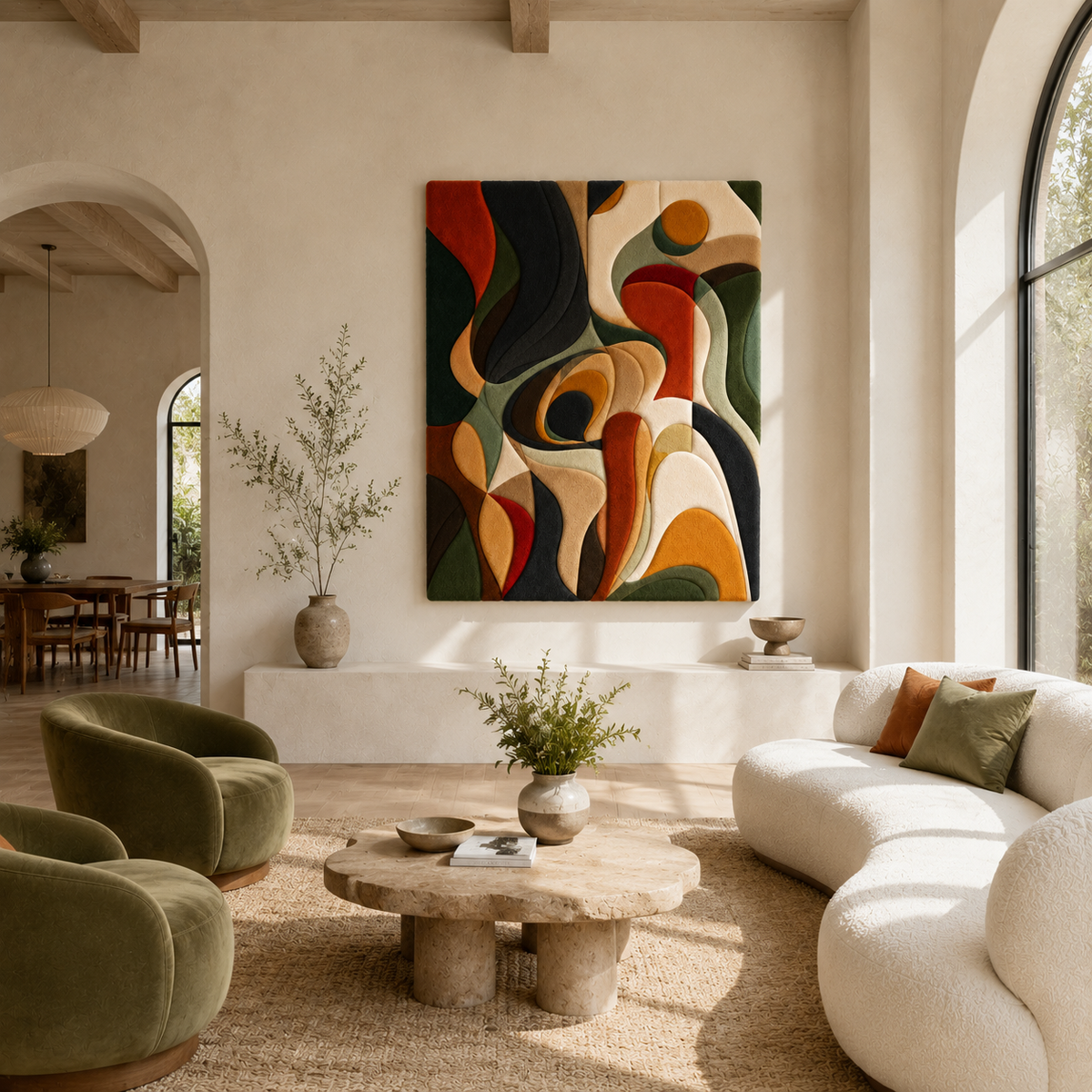 Hewn Earth expressive swirl abstract wall art, HE-0110, featuring vibrant swirling patterns on a canvas for modern interior decor.