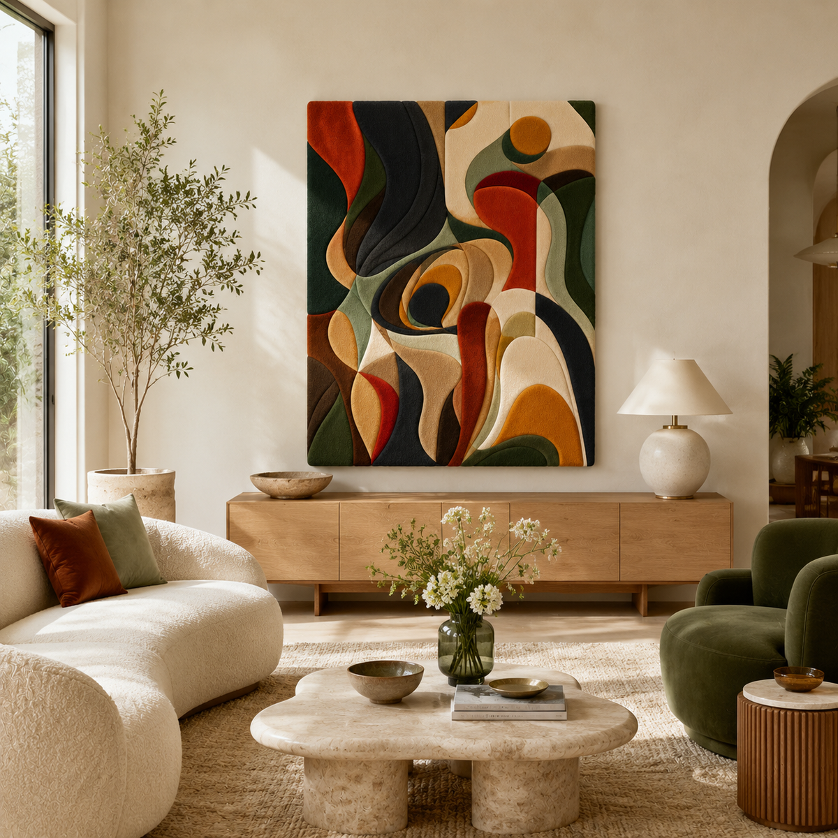 Hewn Earth Expressive Swirl Abstract wall art with vibrant swirling patterns on a canvas or print, modern decorative wall decor.
