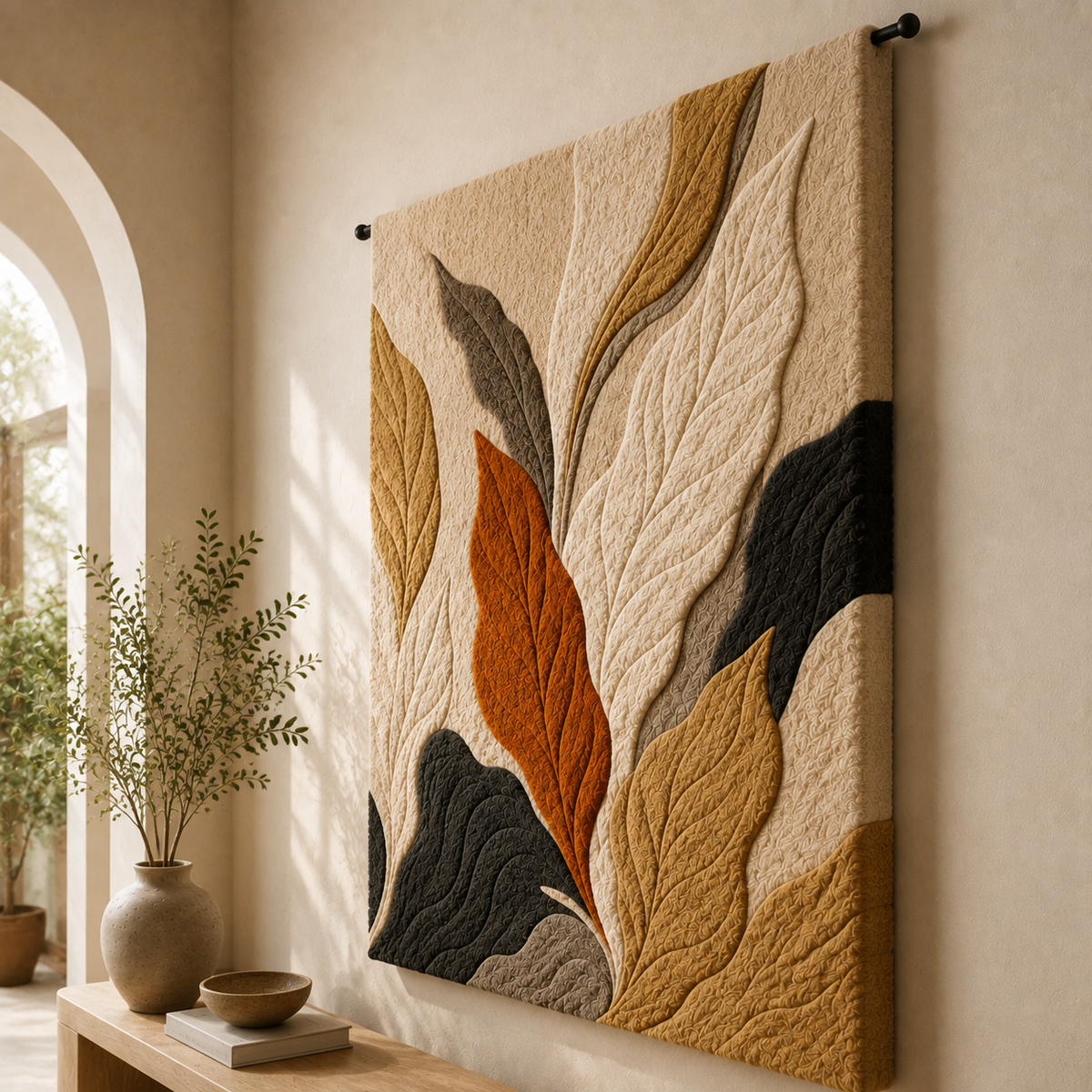 Hewn Earth Botanical Leaves wall art featuring vibrant green leaves on a natural background, ideal for home decor.