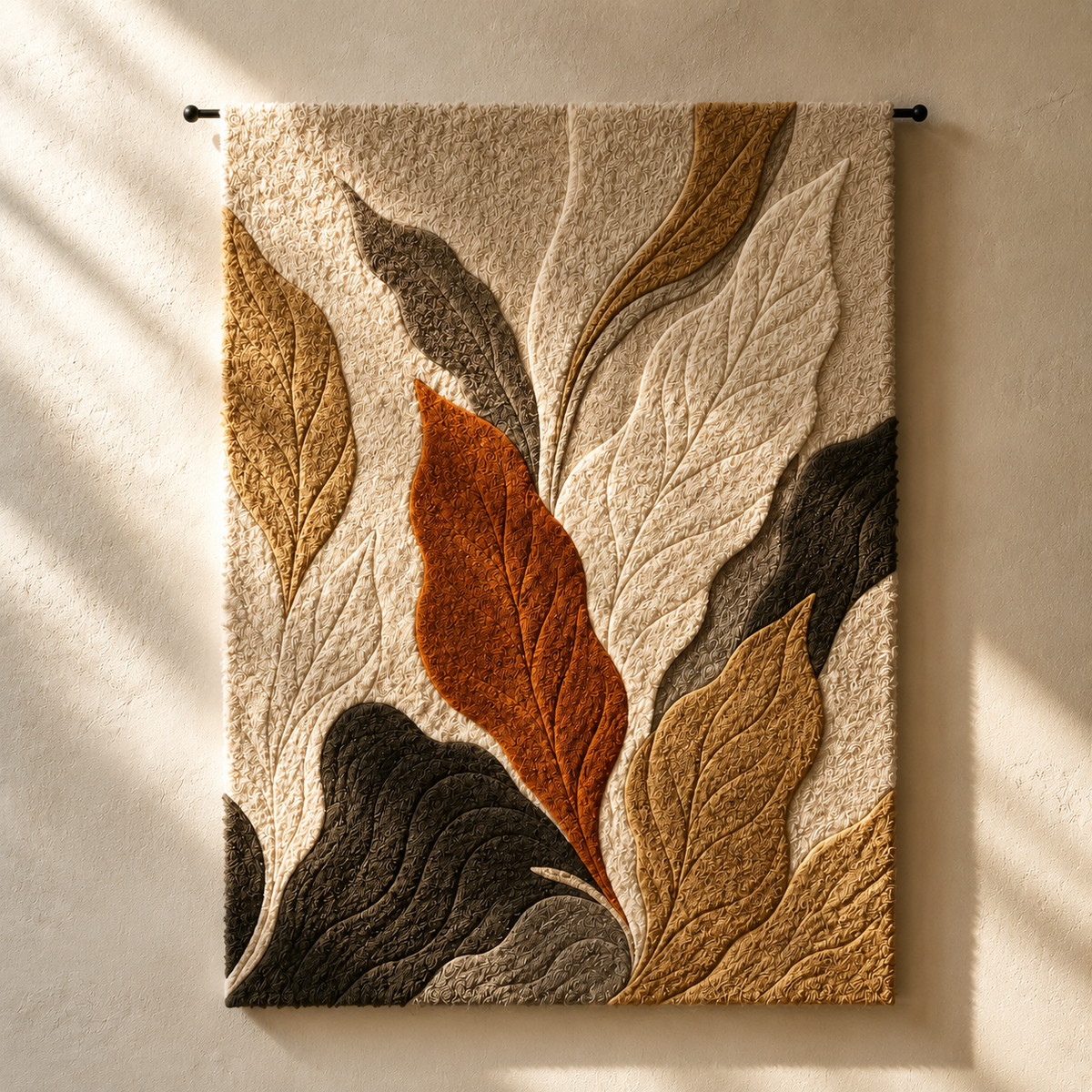 Botanical leaves wall art by Hewn Earth, featuring detailed green leaf illustrations on a neutral background.