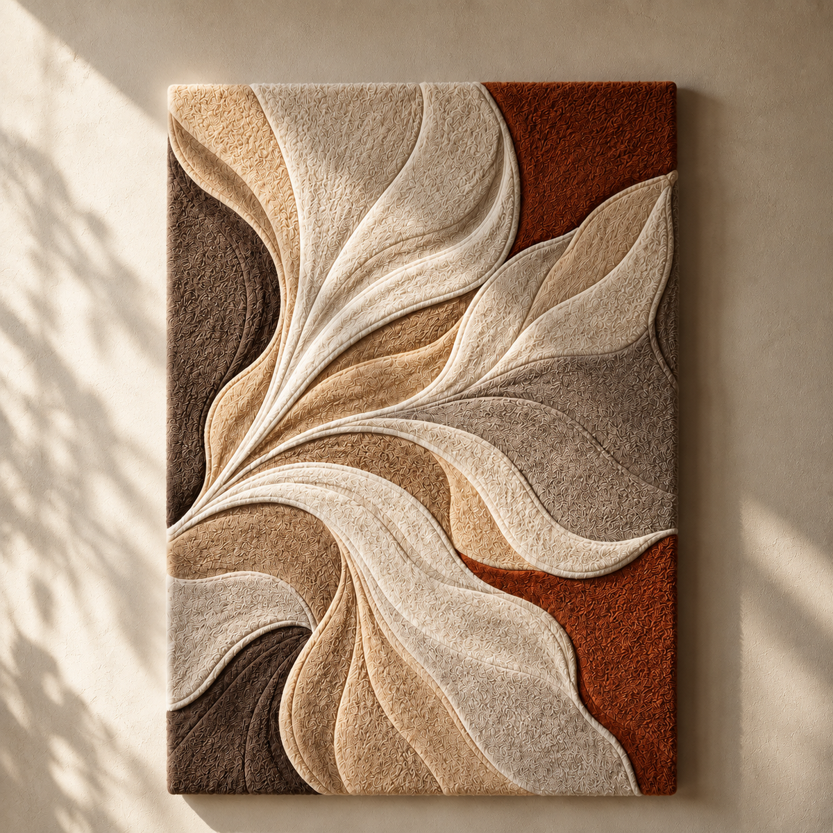 Hewn Earth wall art featuring swirling leaf abstract design with vibrant colors on a canvas background.