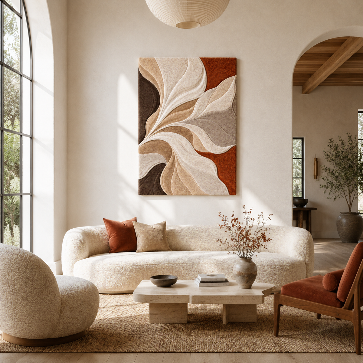 Hewn Earth Swirling Leaves Abstract wall art featuring vibrant leaf patterns in a dynamic swirling design.
