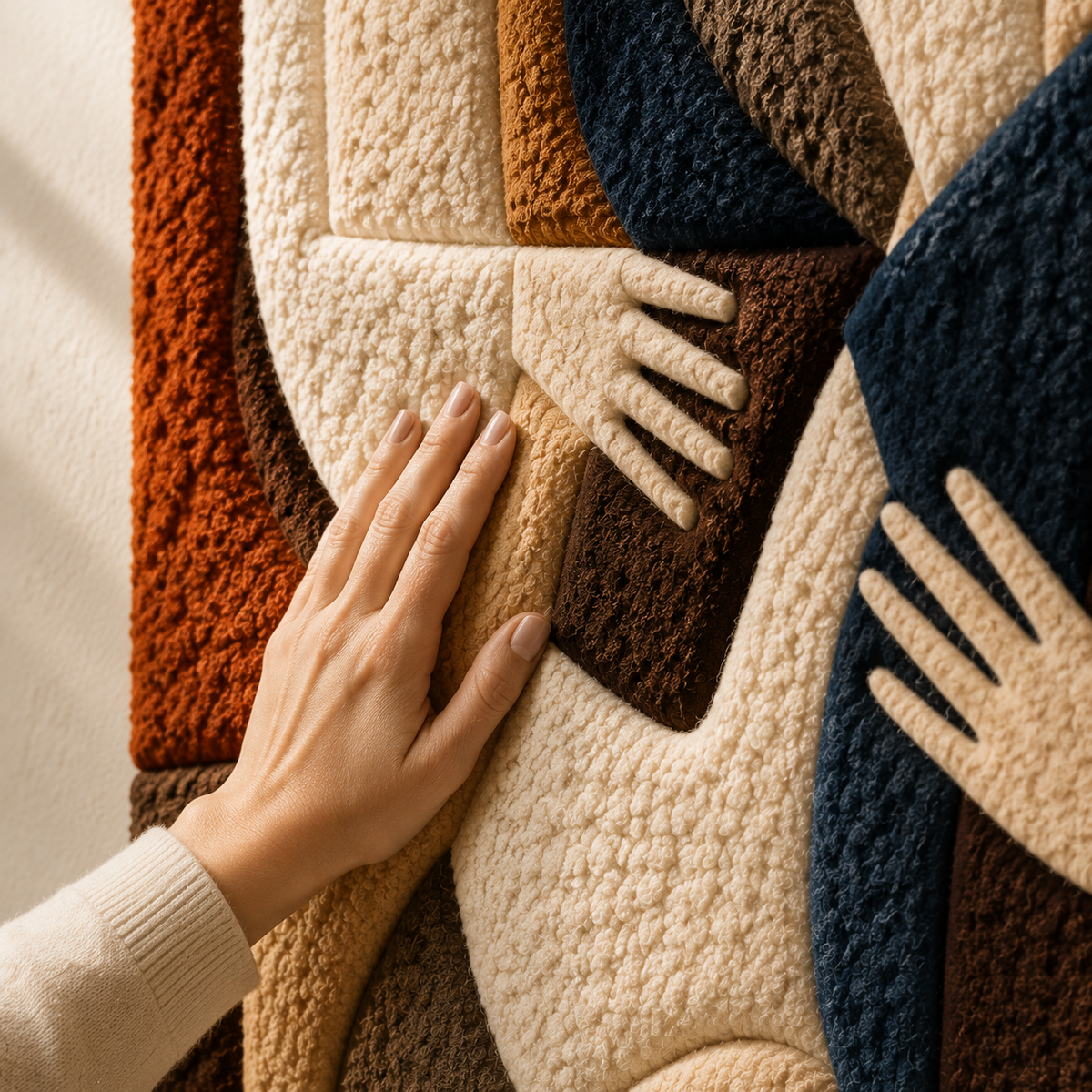 Hewn Earth Cubist Figures wall art featuring geometric abstract shapes in earthy tones, designed for modern interior decor.