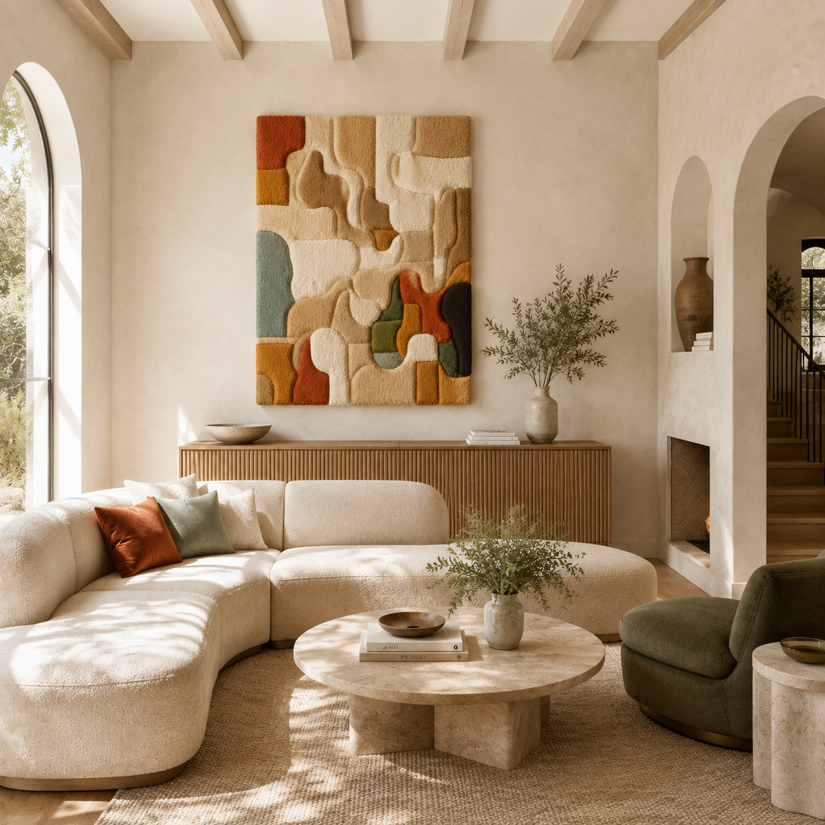 Organic abstract wall art by Hewn Earth featuring a colorful, textured puzzle design for modern home decor.