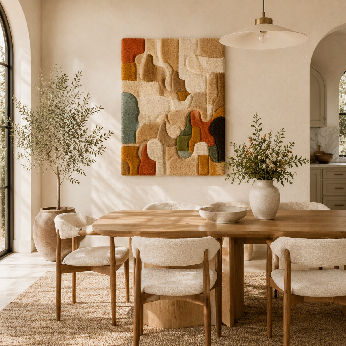 Colorful organic abstract wall art puzzle design by Hewn Earth, showcasing vibrant shapes and textures for modern home decor.