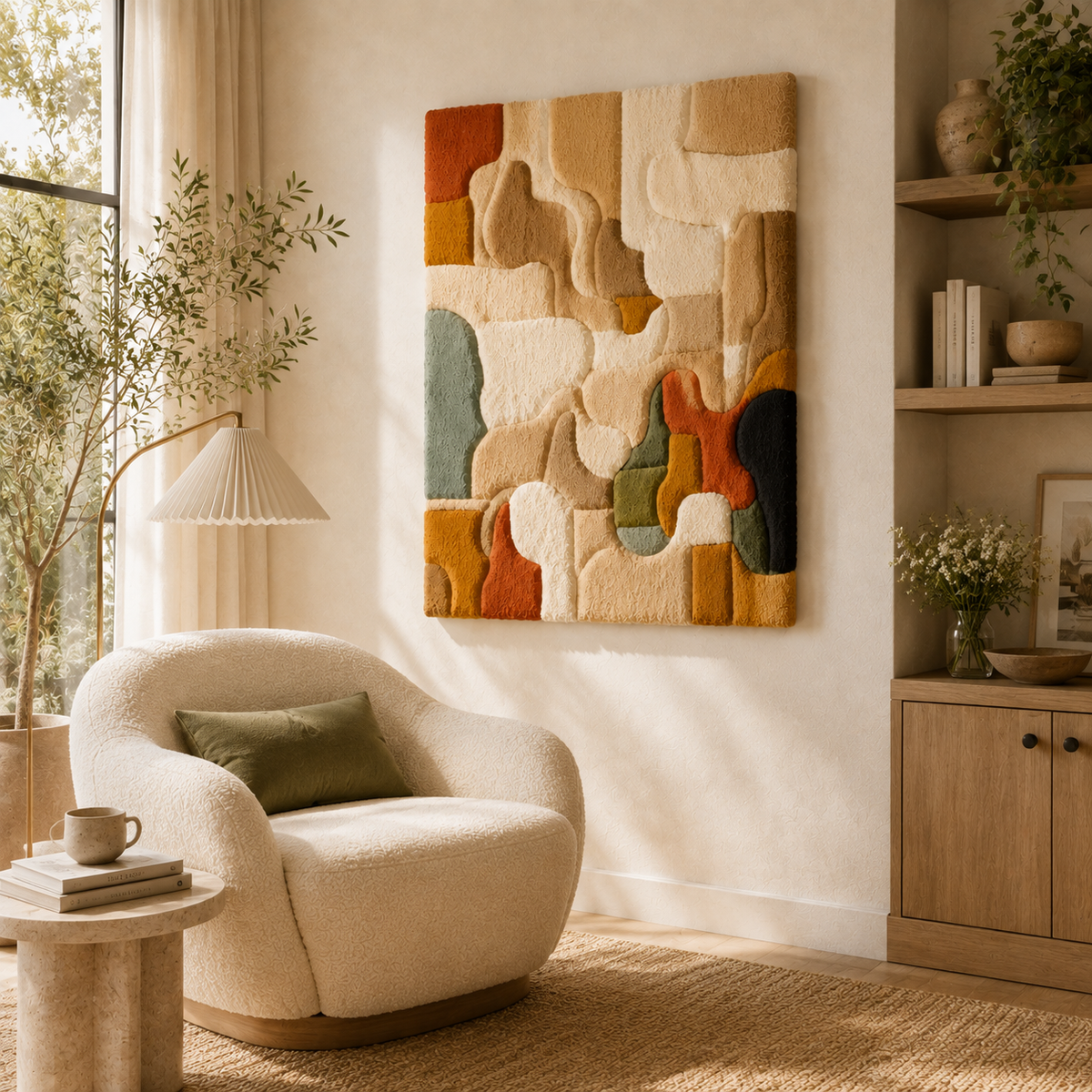 Organic abstract wall art puzzle by Hewn Earth, featuring colorful, intricate geometric shapes for modern home decor.