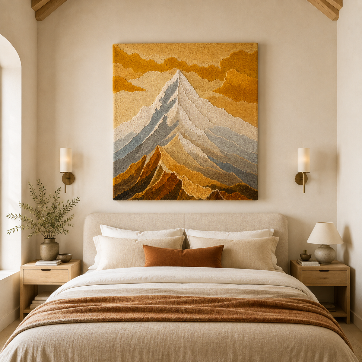 Hewn Earth mountain landscape wall art featuring a scenic mountain view with trees and sky, ideal for nature-themed home decor.