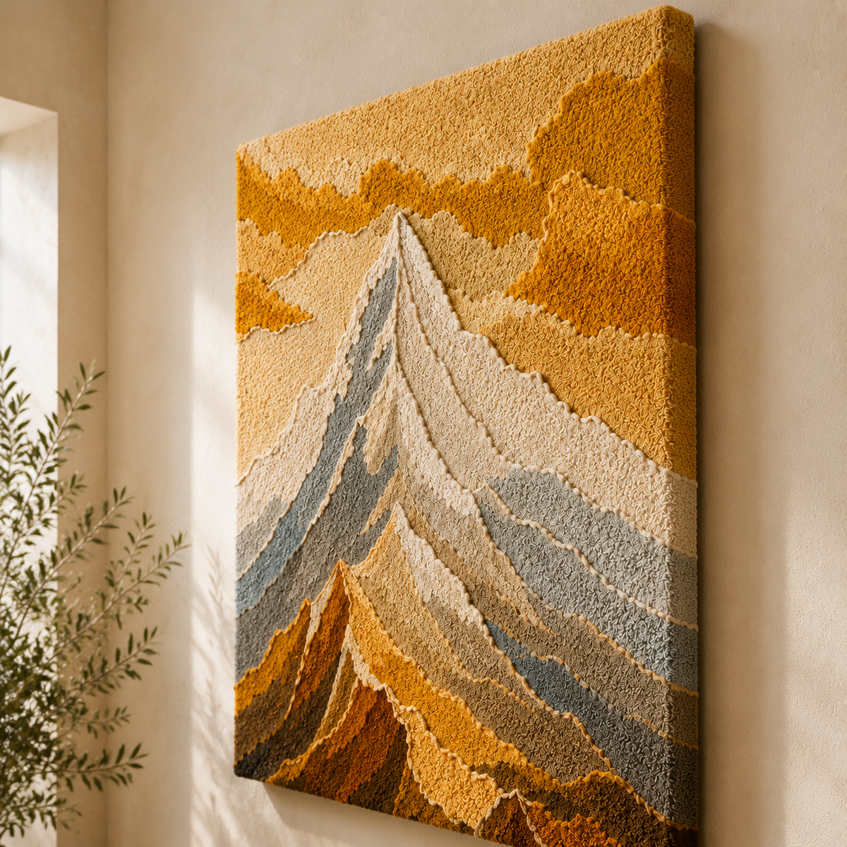 Hewn Earth Mountain Landscape Wall Art featuring a scenic mountain scene with rugged peaks and natural colors for home decor.