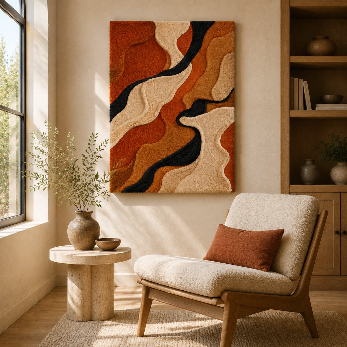 Hewn Earth Desert Canyon Waves wall art featuring vibrant desert landscape with waves and canyon formations in natural tones.