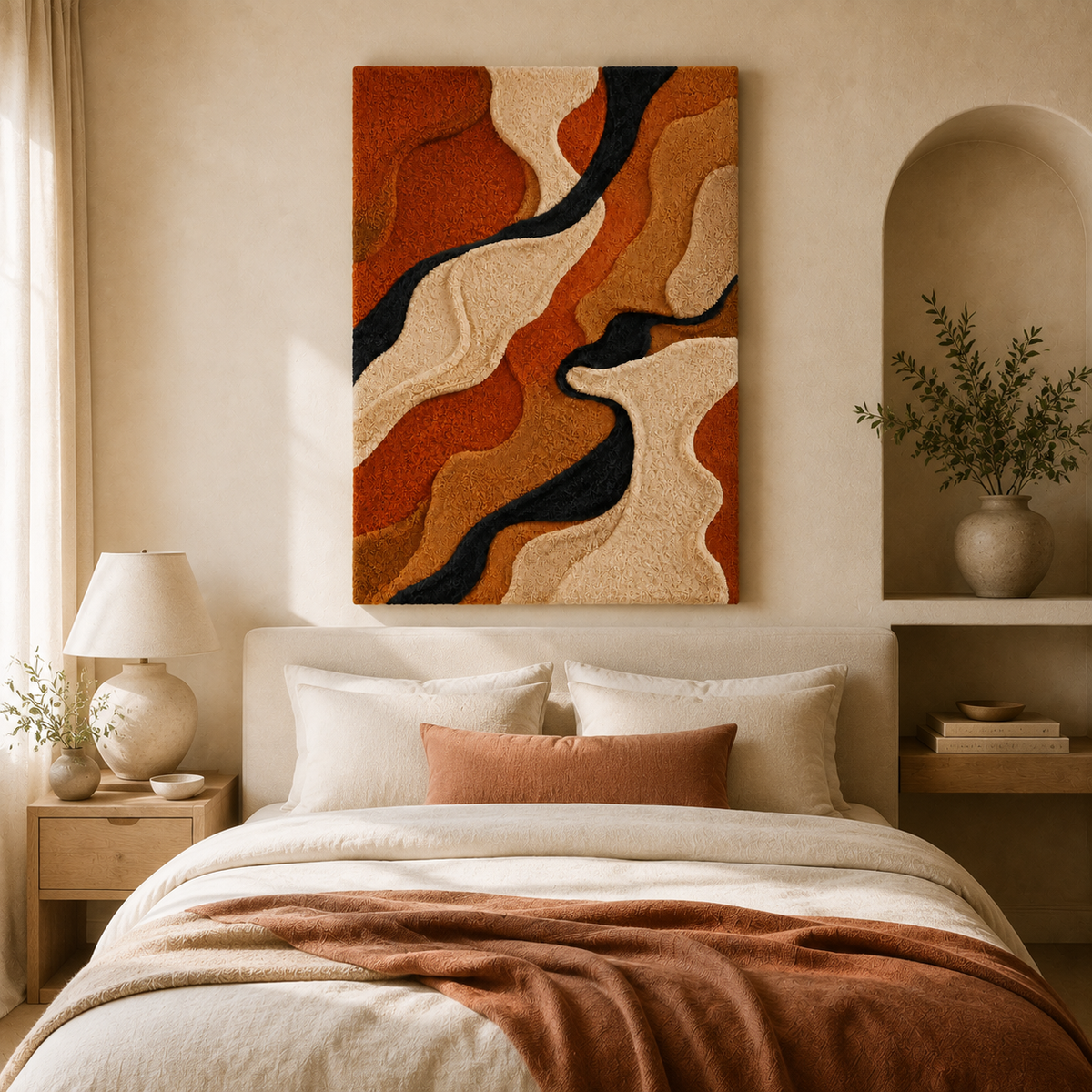 Hewn Earth Desert Canyon Waves wall art featuring vibrant desert landscape with waves and canyon formations in a natural scene.