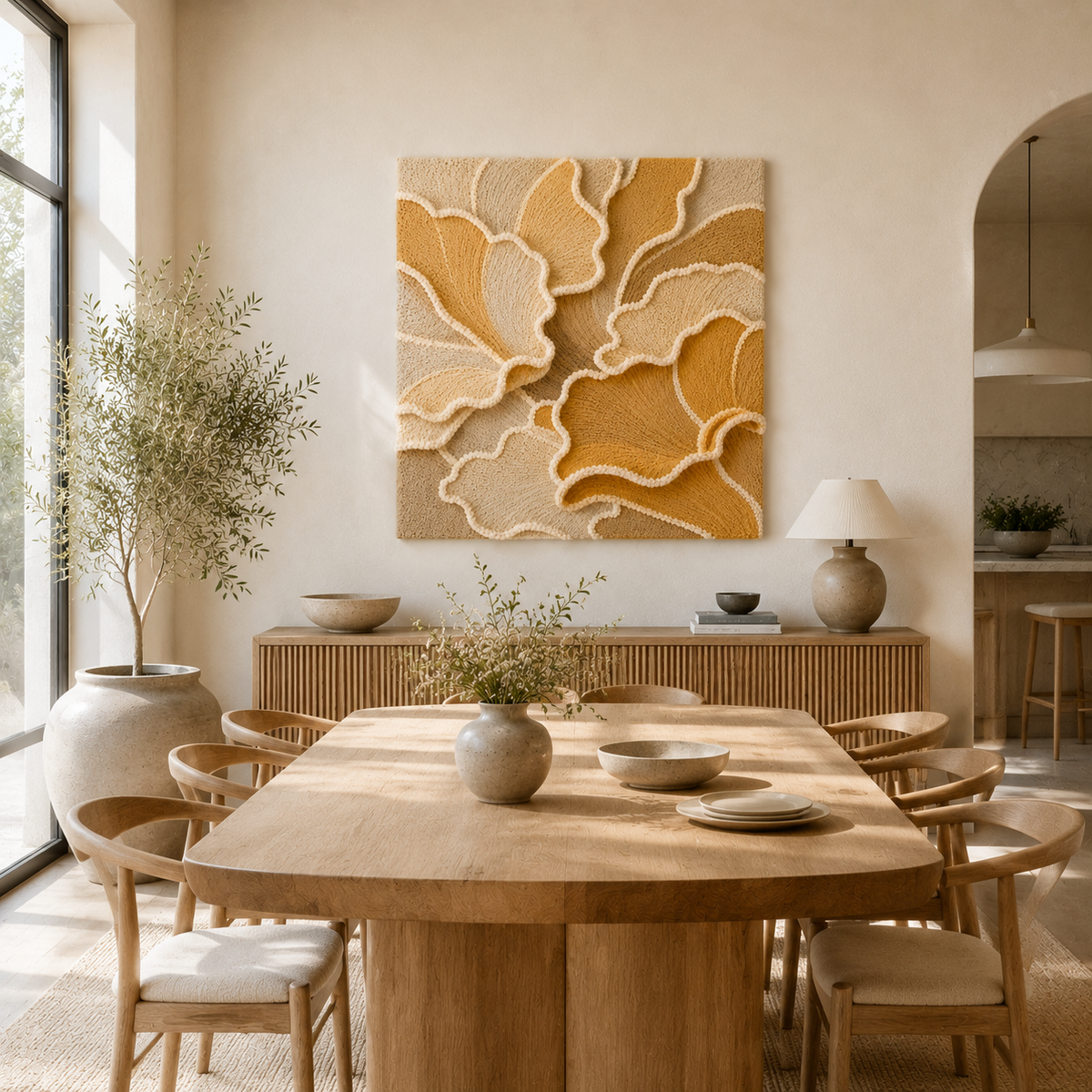 Cream Ginkgo wall art by Hewn Earth featuring a detailed ginkgo leaf design on a neutral background.