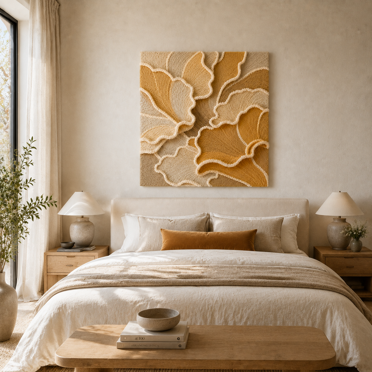 Cream Ginkgo wall art by Hewn Earth featuring a detailed ginkgo leaf design in cream tones on a neutral background