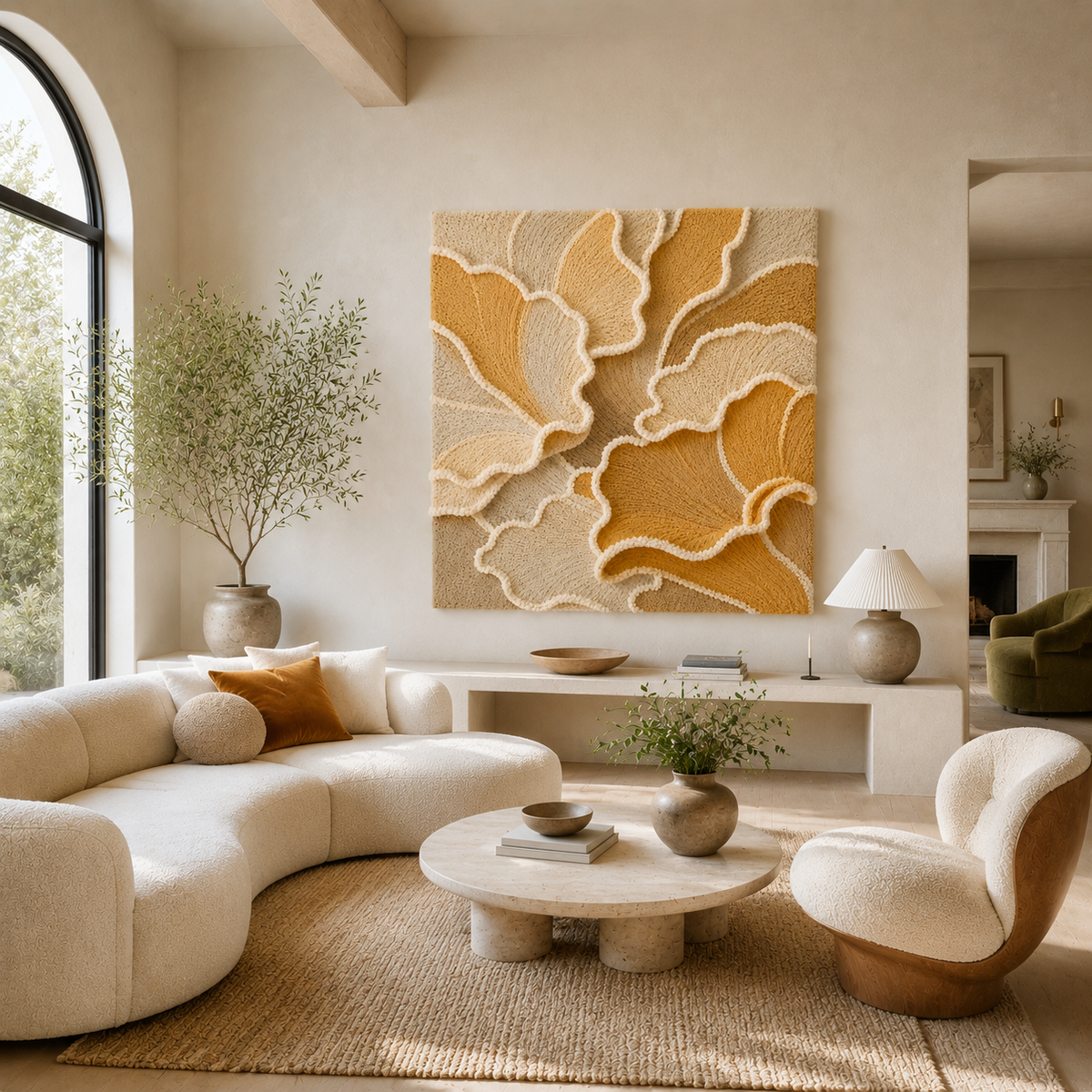 Cream Ginkgo wall art by Hewn Earth featuring a detailed ginkgo leaf illustration on a cream-colored background.