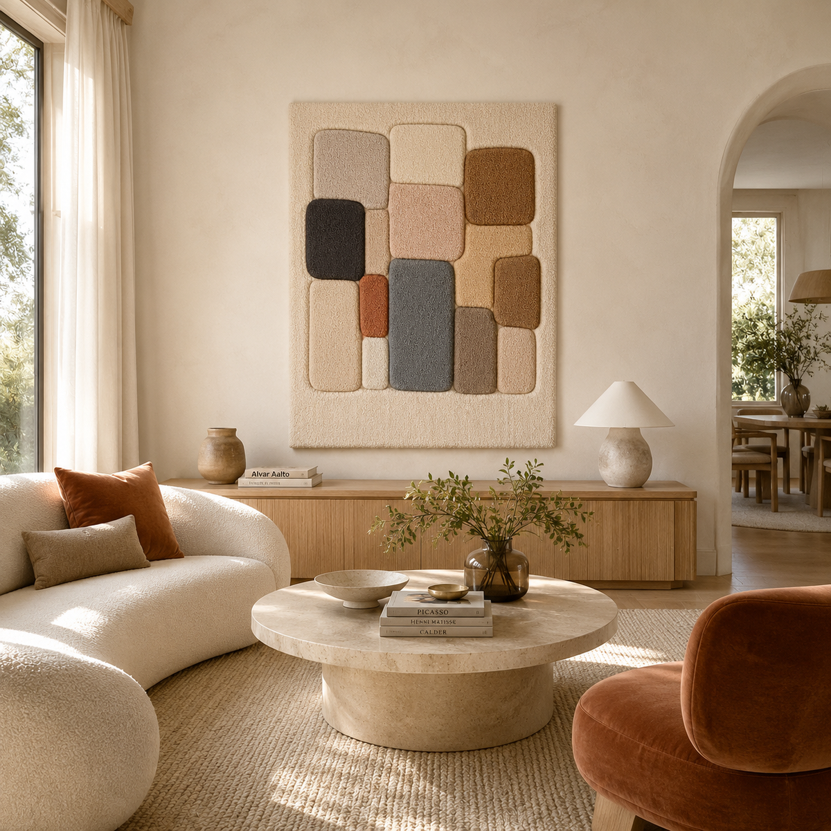 Neutral color block grid wall art by Hewn Earth featuring geometric design on canvas for modern home decor.