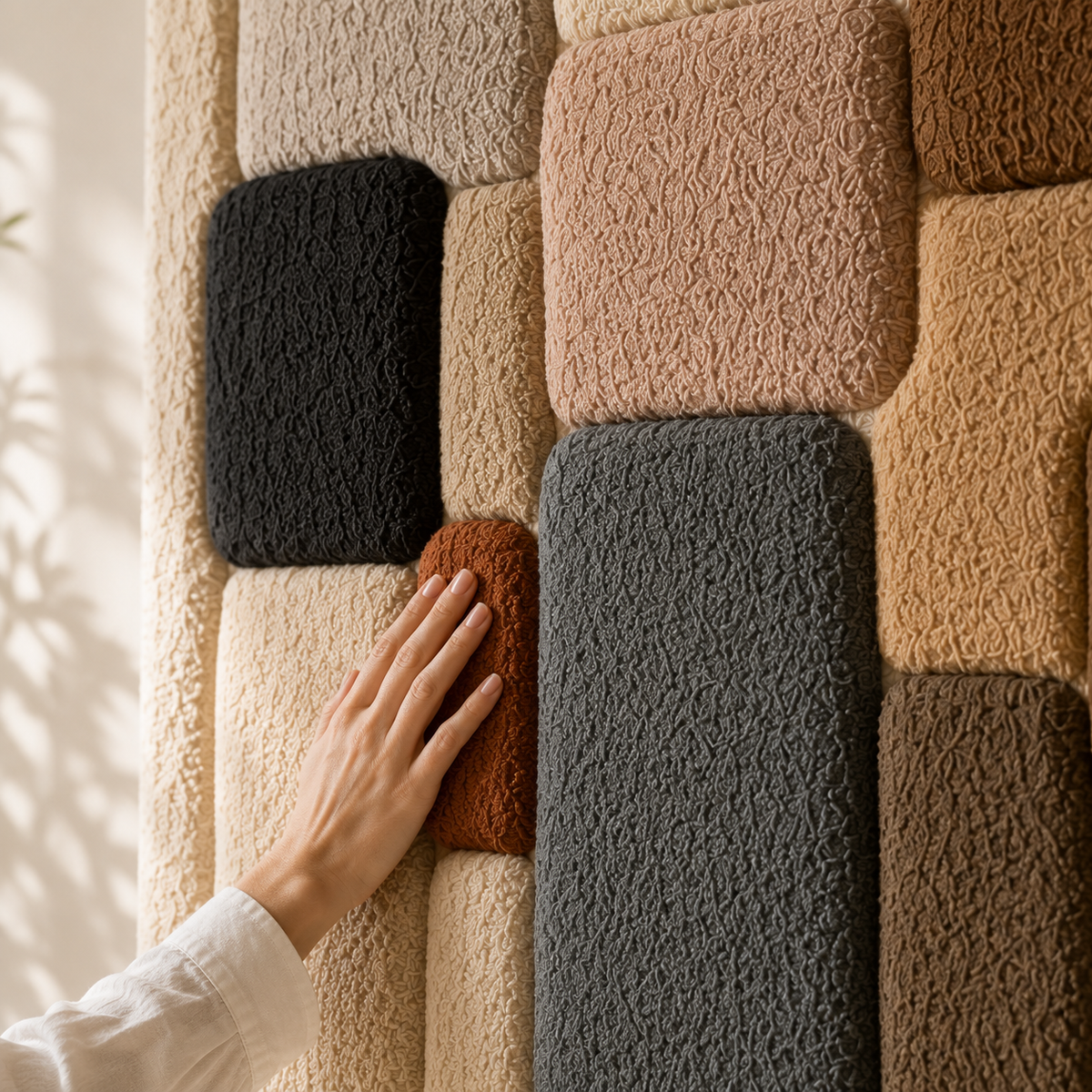 Neutral color block grid wall art by Hewn Earth featuring geometric design on a white background.