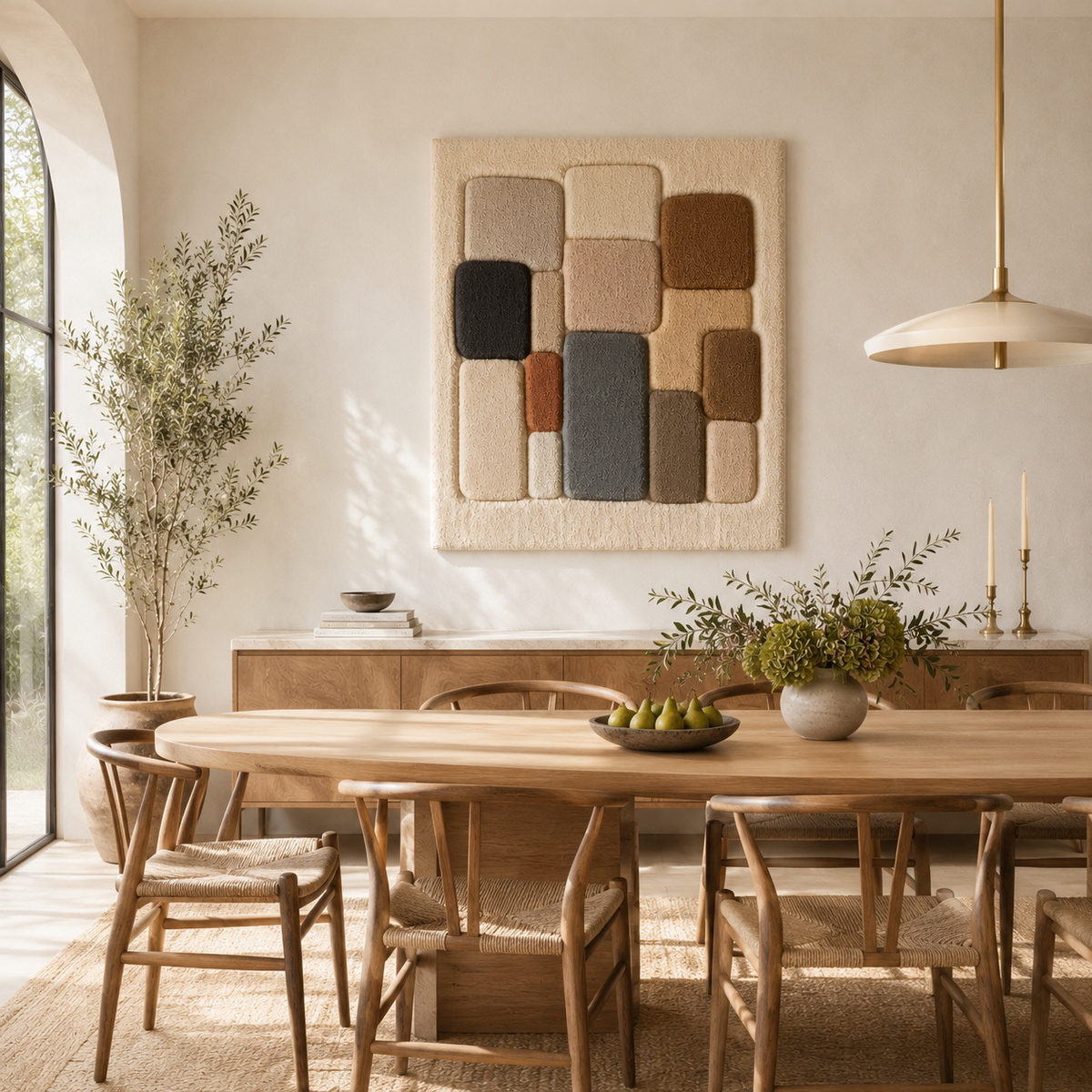 Hewn Earth Neutral Color Block Grid wall art featuring geometric design in neutral tones on a white background.