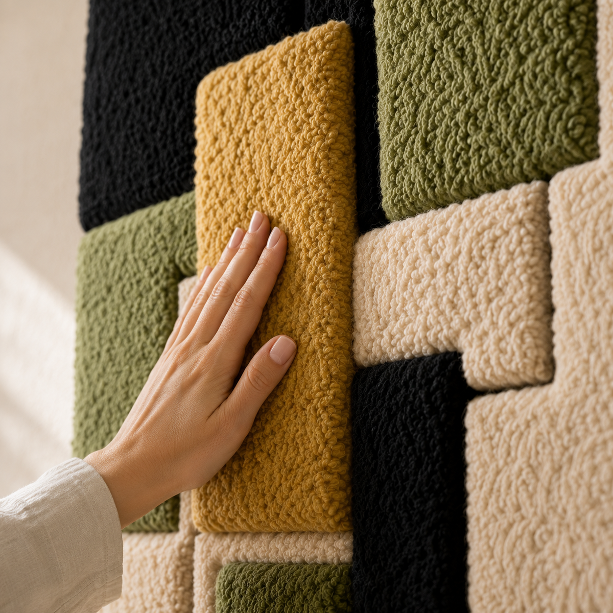 Hewn Earth Meadow Blocks wall art featuring layered wooden blocks in earthy tones, creating a textured, modern decorative piece.