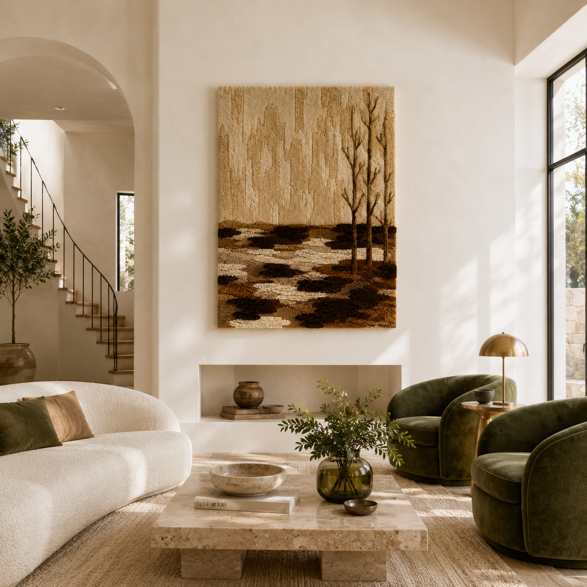 Hewn Earth Bare Grove HE-0124 wall art featuring earthy-toned abstract design on canvas, ideal for modern interior decor.