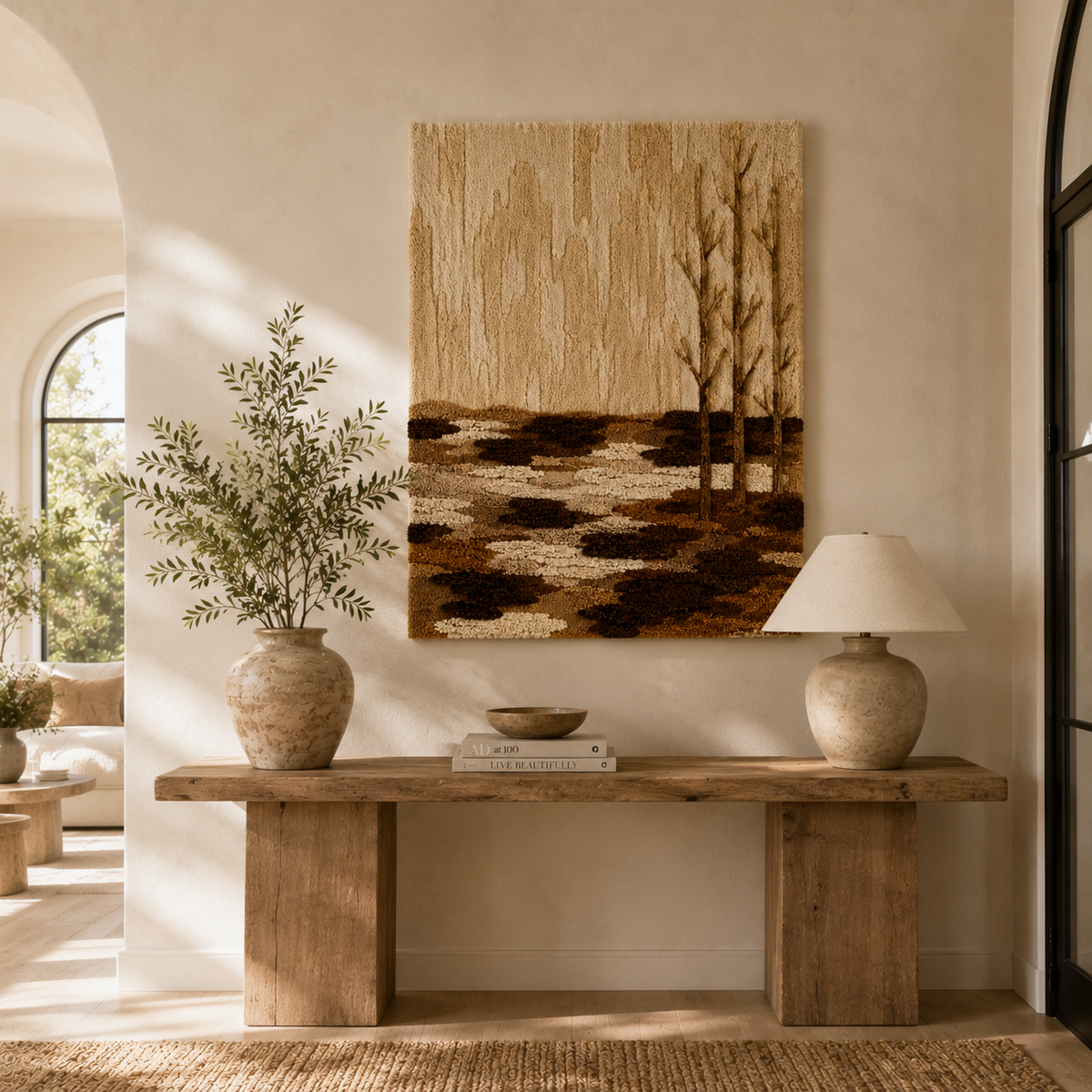 Hewn Earth Bare Grove HE-0124 wall art featuring a natural, textured design perfect for modern home decor.