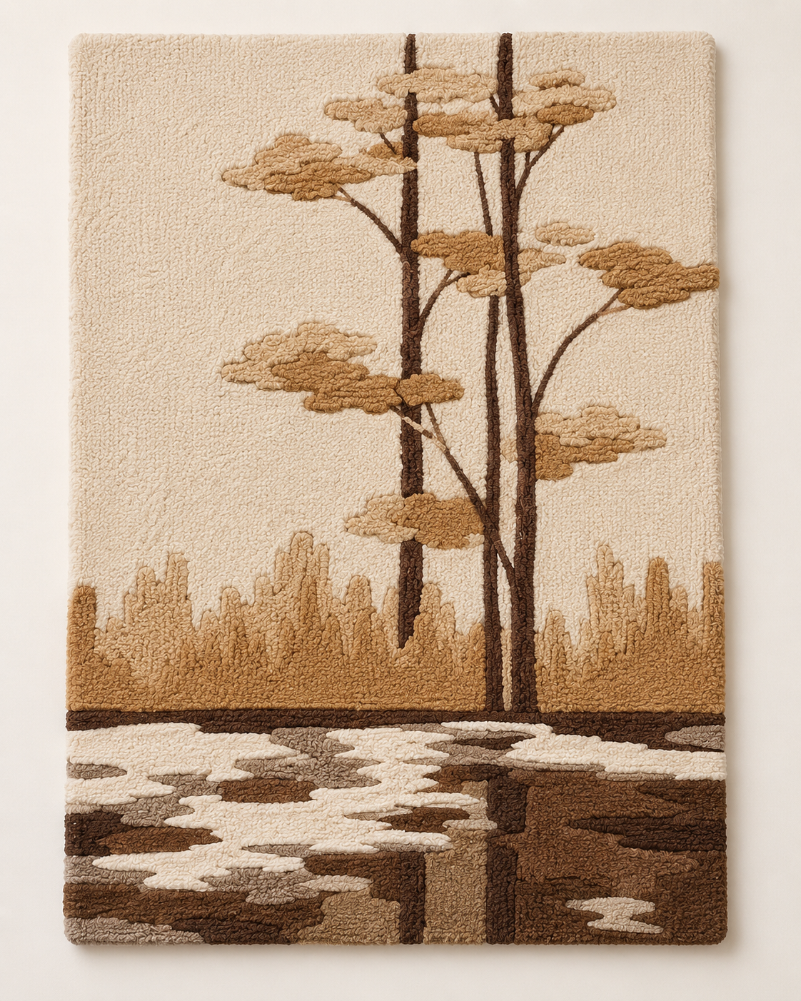 Hewn Earth Pine Reflection wall art featuring a modern pine tree design in natural wood tones for home decor.