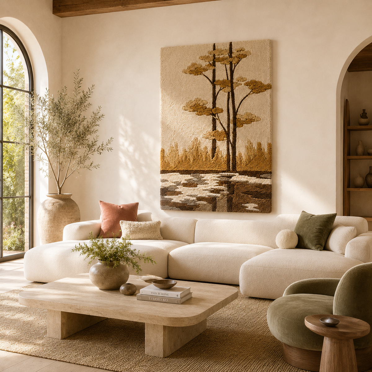 Hewn Earth Pine Reflection wall art featuring a natural pine tree reflection image on a textured surface.