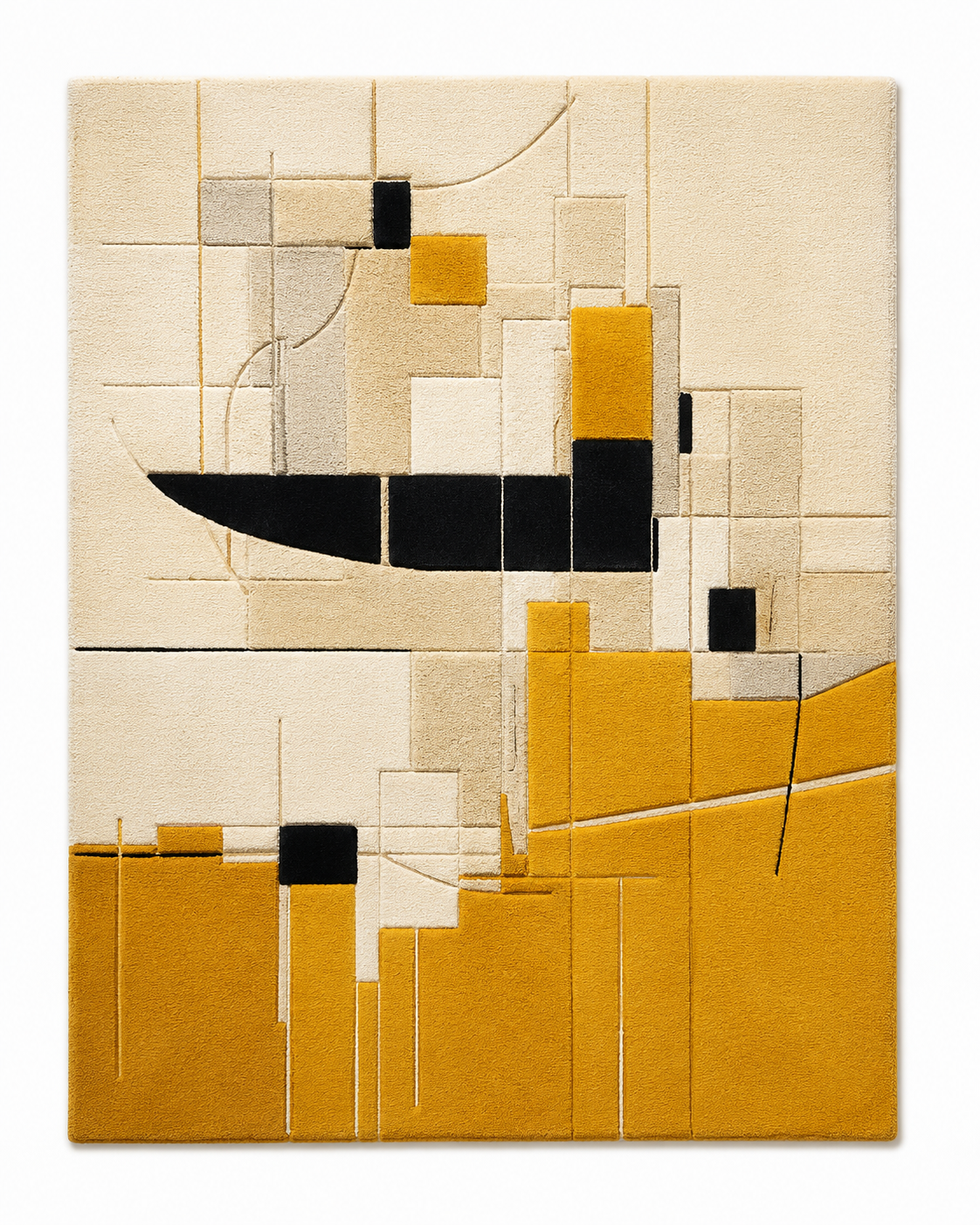 Hewn Earth Mustard Composition II wall art, abstract geometric design in warm mustard tones, ready to hang decorative wall decor.