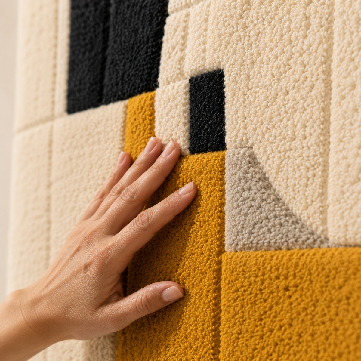 Hewn Earth Mustard Composition II wall art featuring abstract mustard yellow and brown tones on textured canvas.