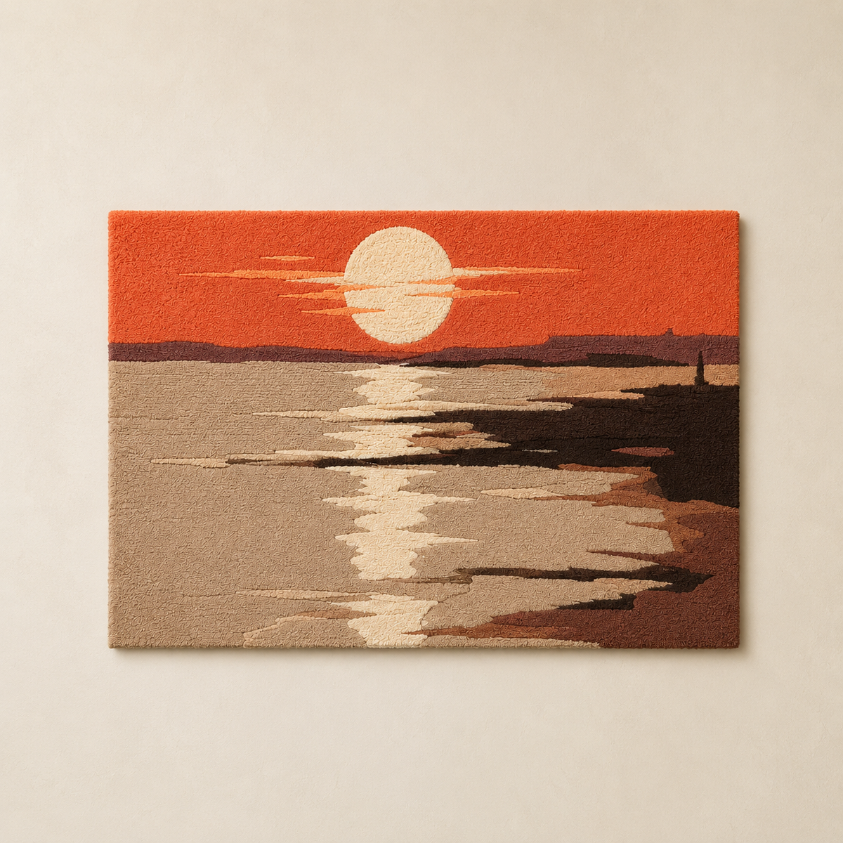 Hewn Earth Coral Horizon HE-0129 wall art featuring vibrant coral and ocean hues on a textured canvas.