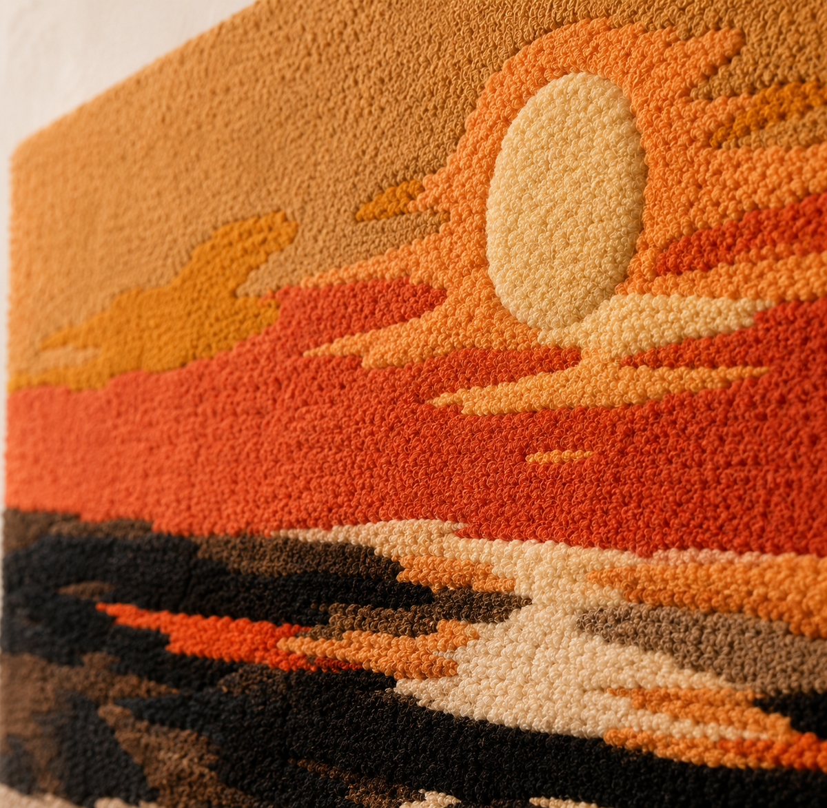 Hewn Earth Amber Horizon wall art featuring warm amber and earth tones in a modern abstract design.
