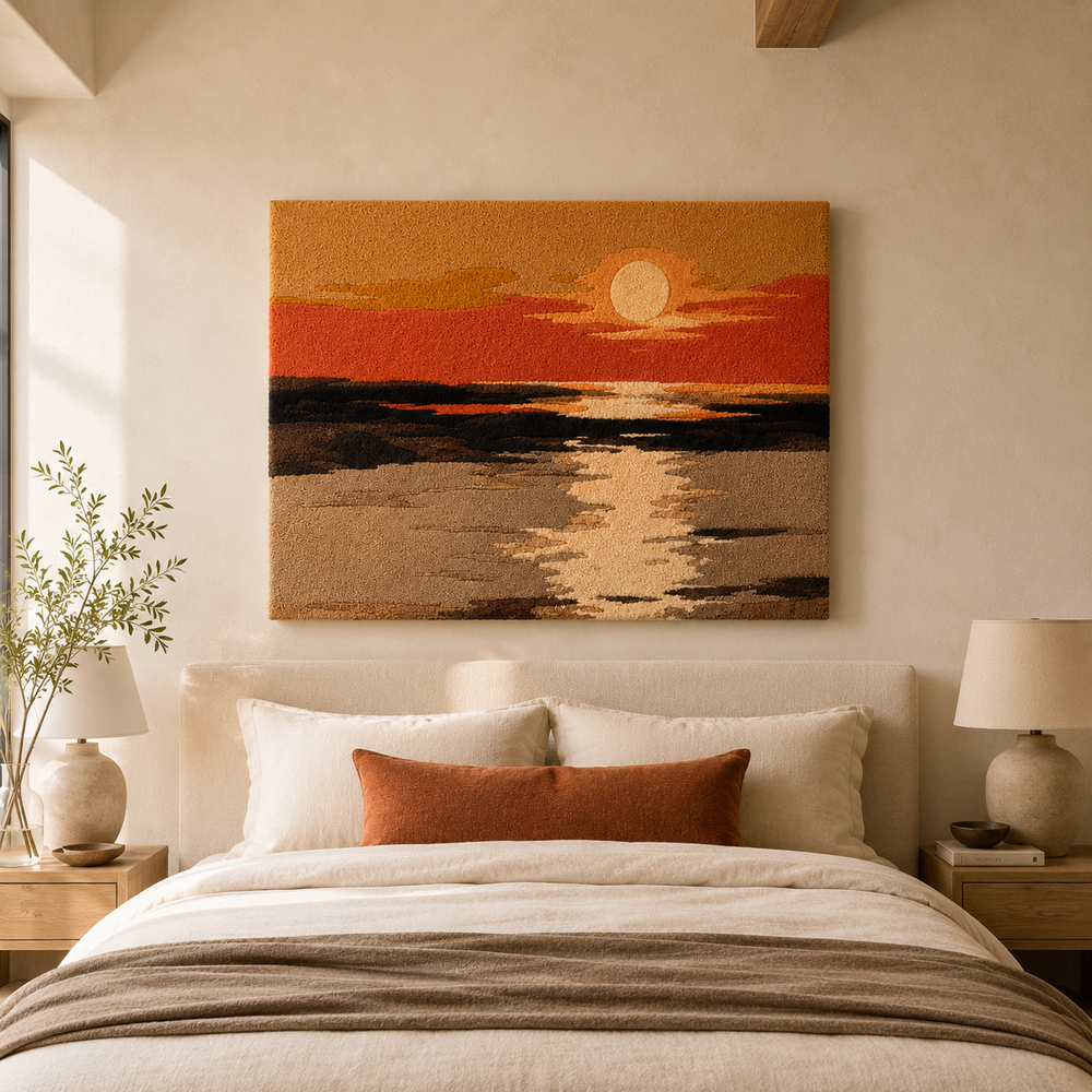 Hewn Earth Amber Horizon wall art featuring warm amber and earthy tones, suitable for modern home decor.