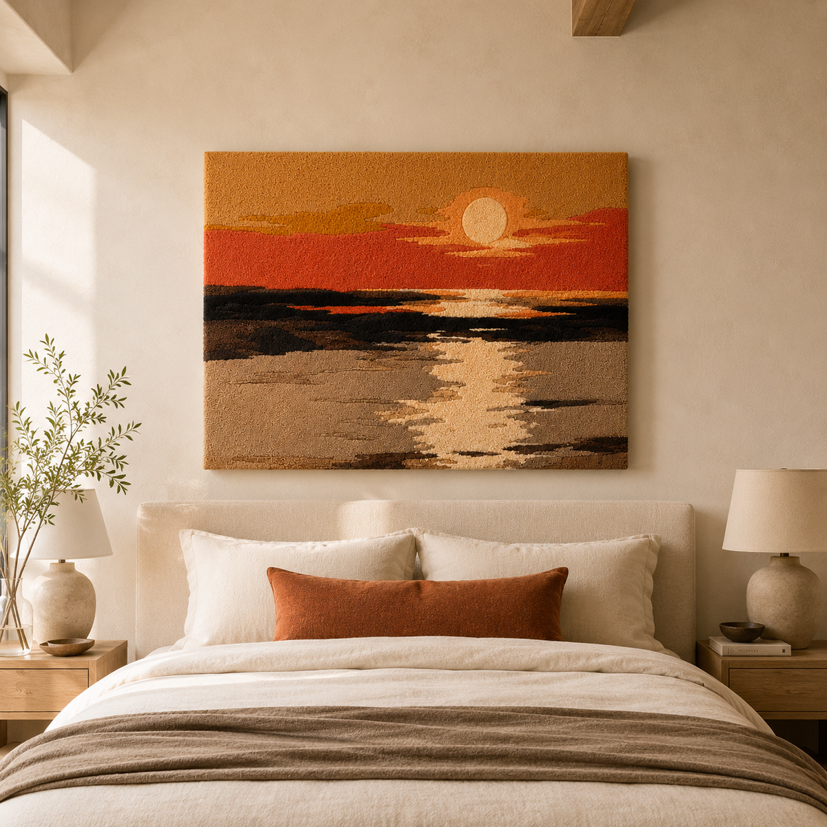 Hewn Earth Amber Horizon wall art featuring warm amber and earthy tones, suitable for modern home decor.