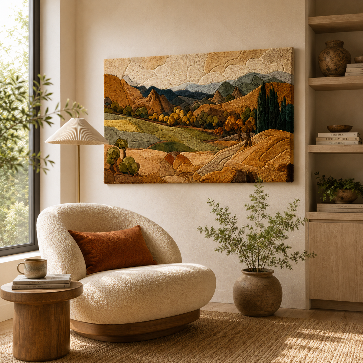 Hewn Earth Tuscan Panorama wall art, scenic landscape print depicting rolling hills and rustic countryside.